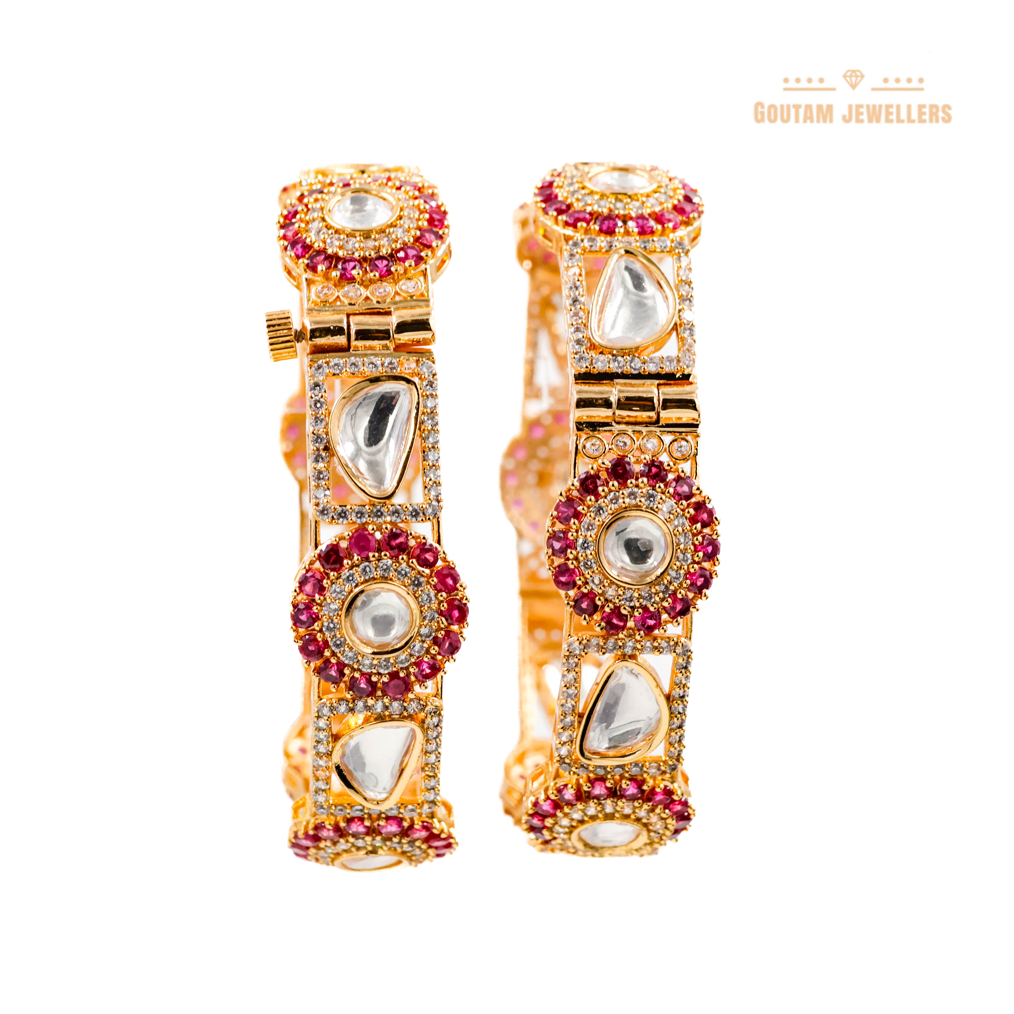 Goutam Jewellers By Ashok Rathod - Designer D Shaped Moissanite Kundan Bangles