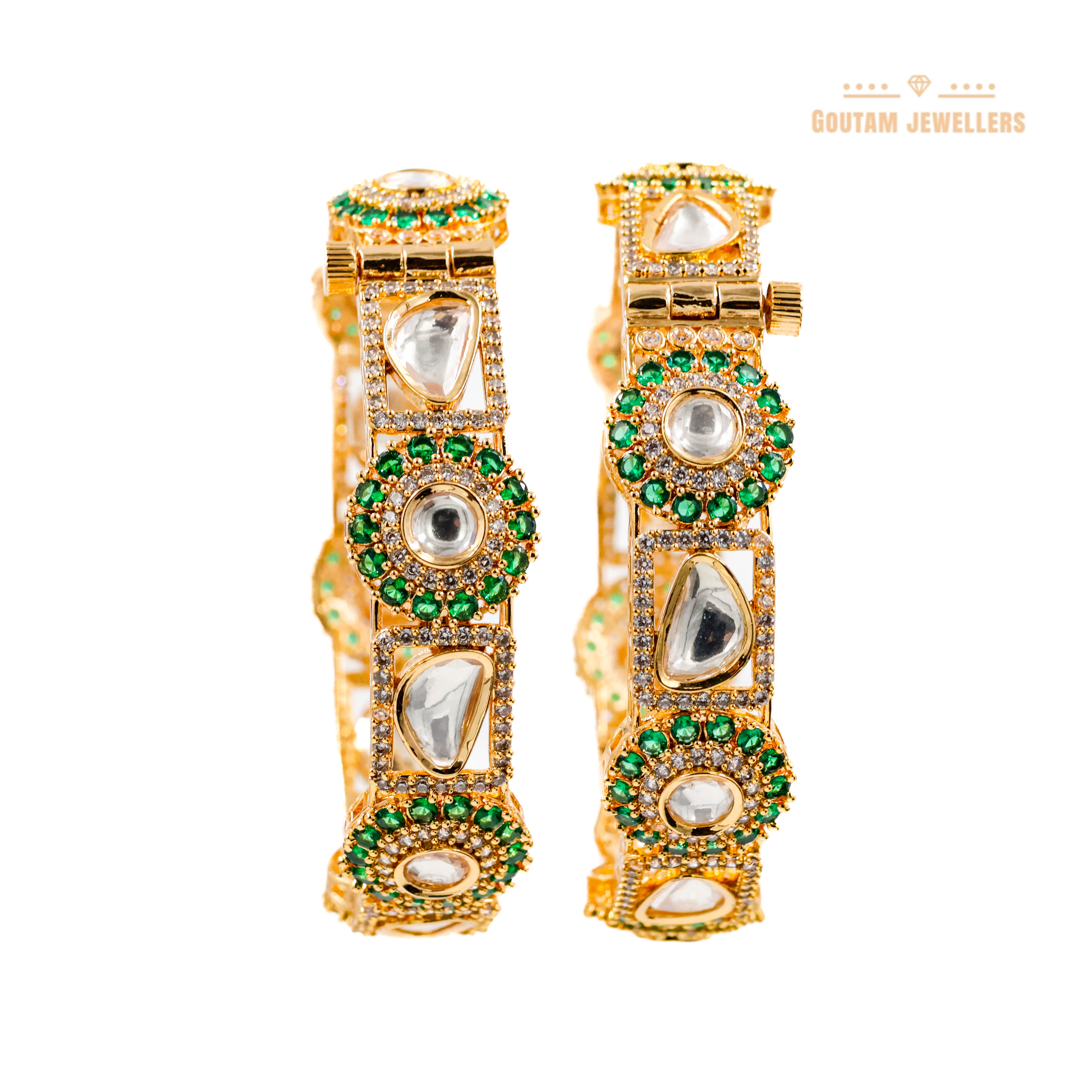 Goutam Jewellers By Ashok Rathod - Designer D Shaped Moissanite Kundan Bangles