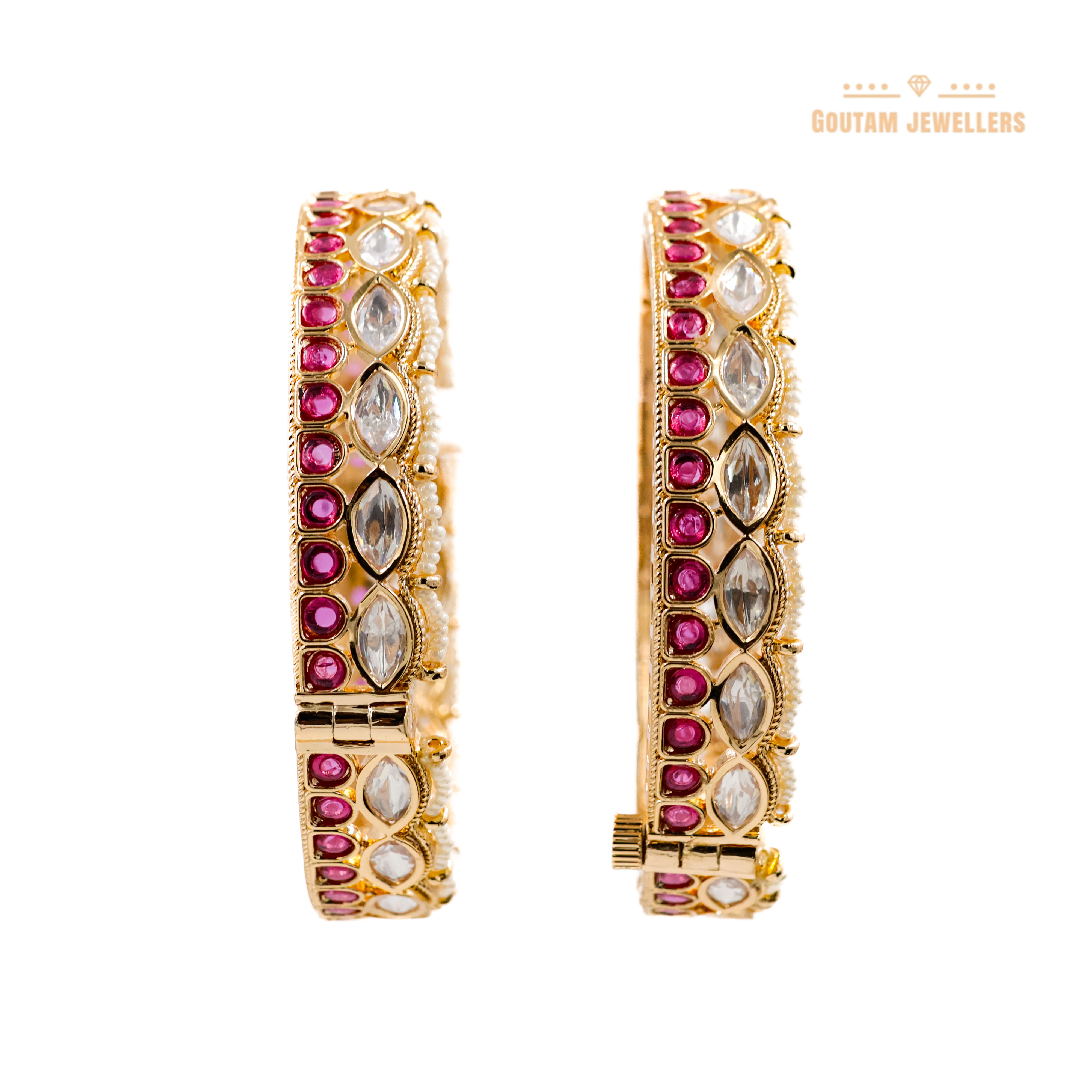 Goutam Jewellers By Ashok Rathod - Designer Ruby studded Moissanite Kundan Bangles