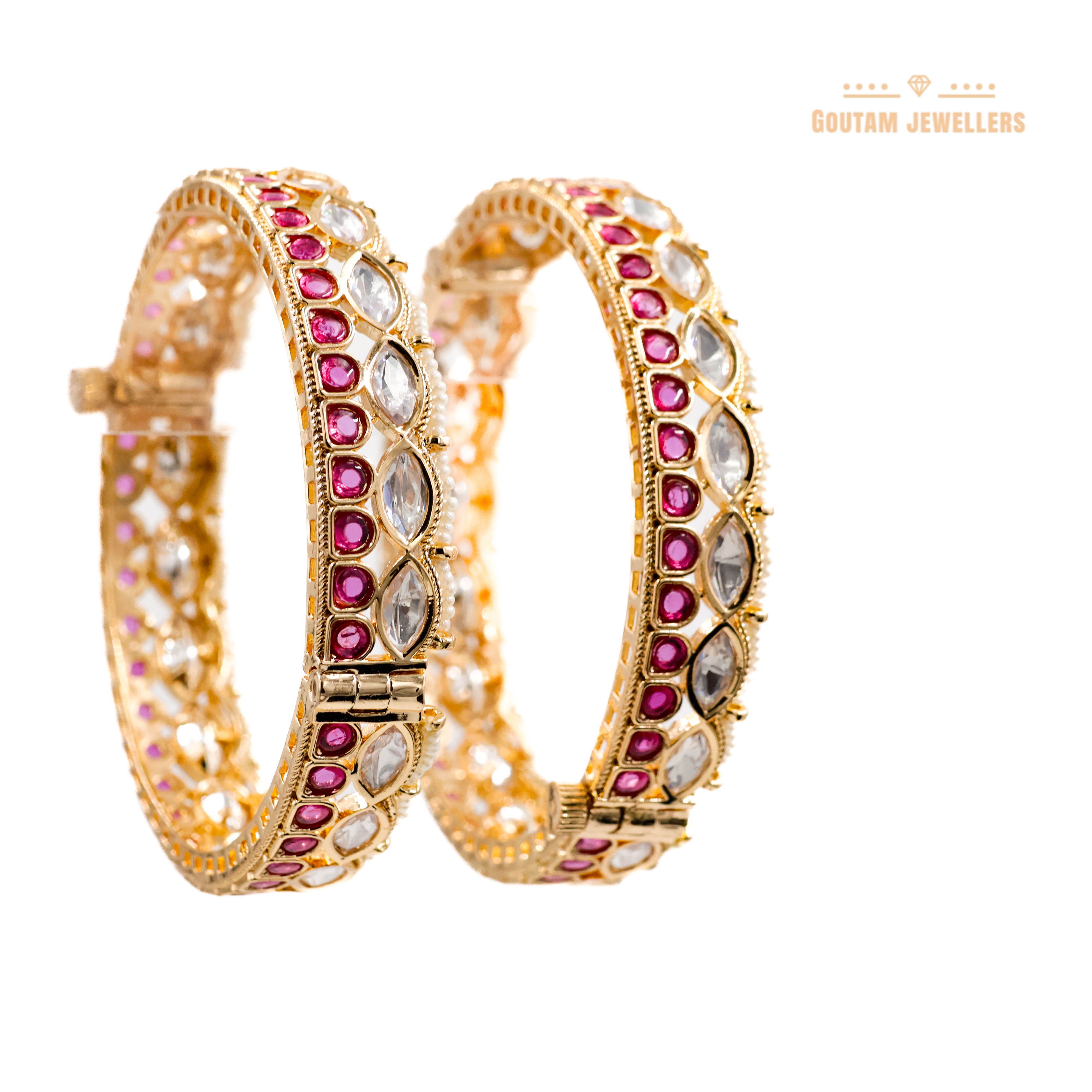 Goutam Jewellers By Ashok Rathod - Designer Ruby studded Moissanite Kundan Bangles