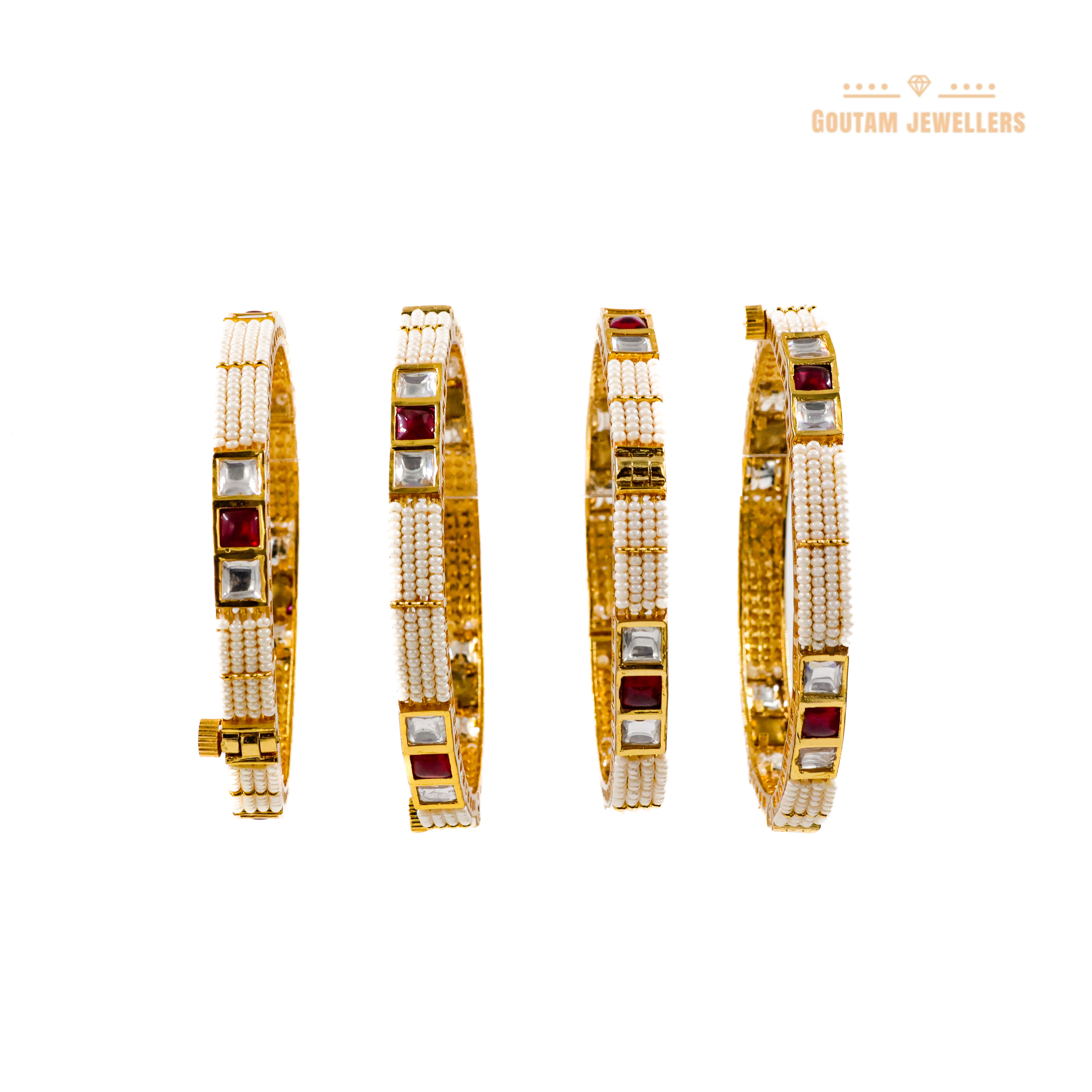 Goutam Jewellers By Ashok Rathod - Designer 4 pc Motiwih Ruby Polki Bangles