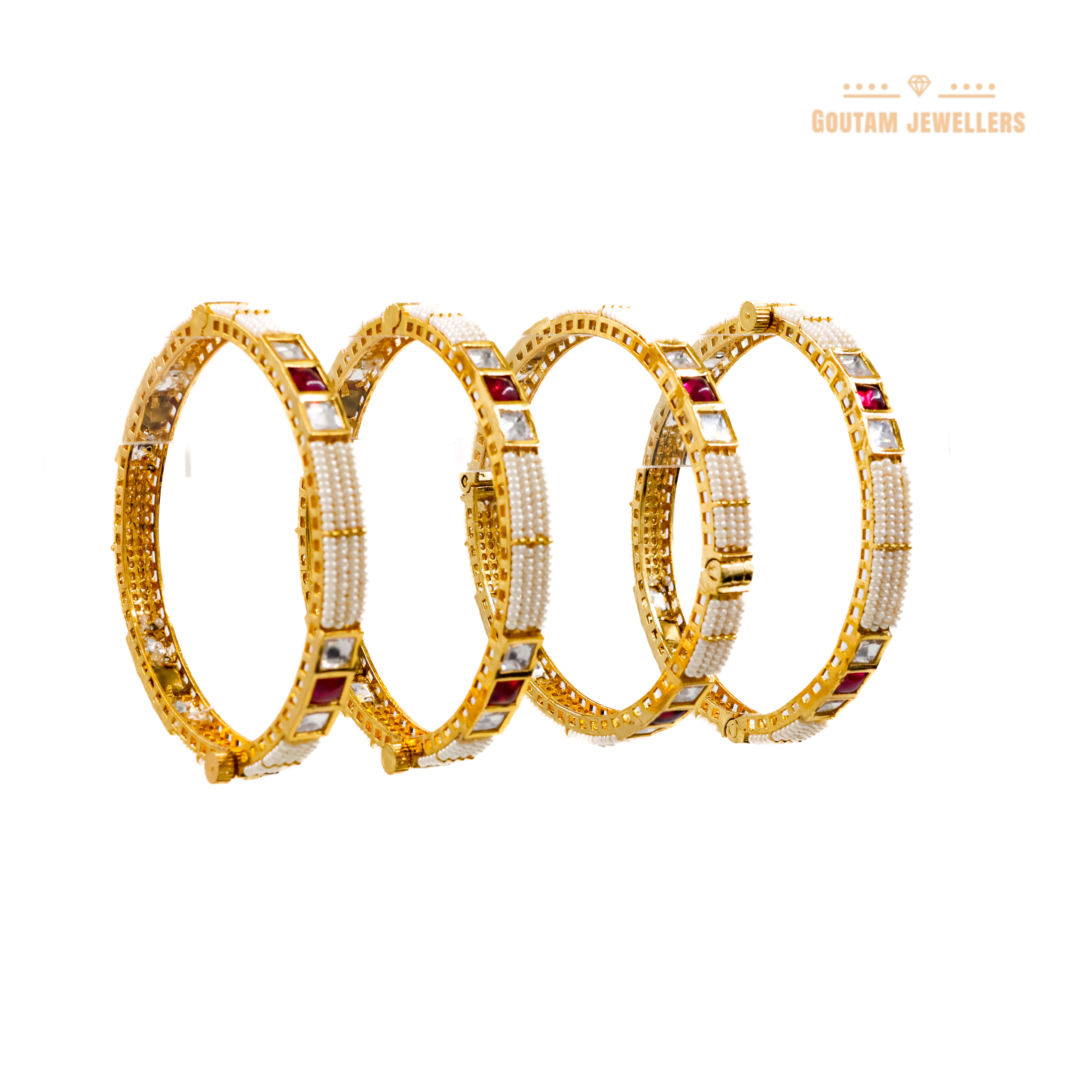 Goutam Jewellers By Ashok Rathod - Designer 4 pc Motiwih Ruby Polki Bangles