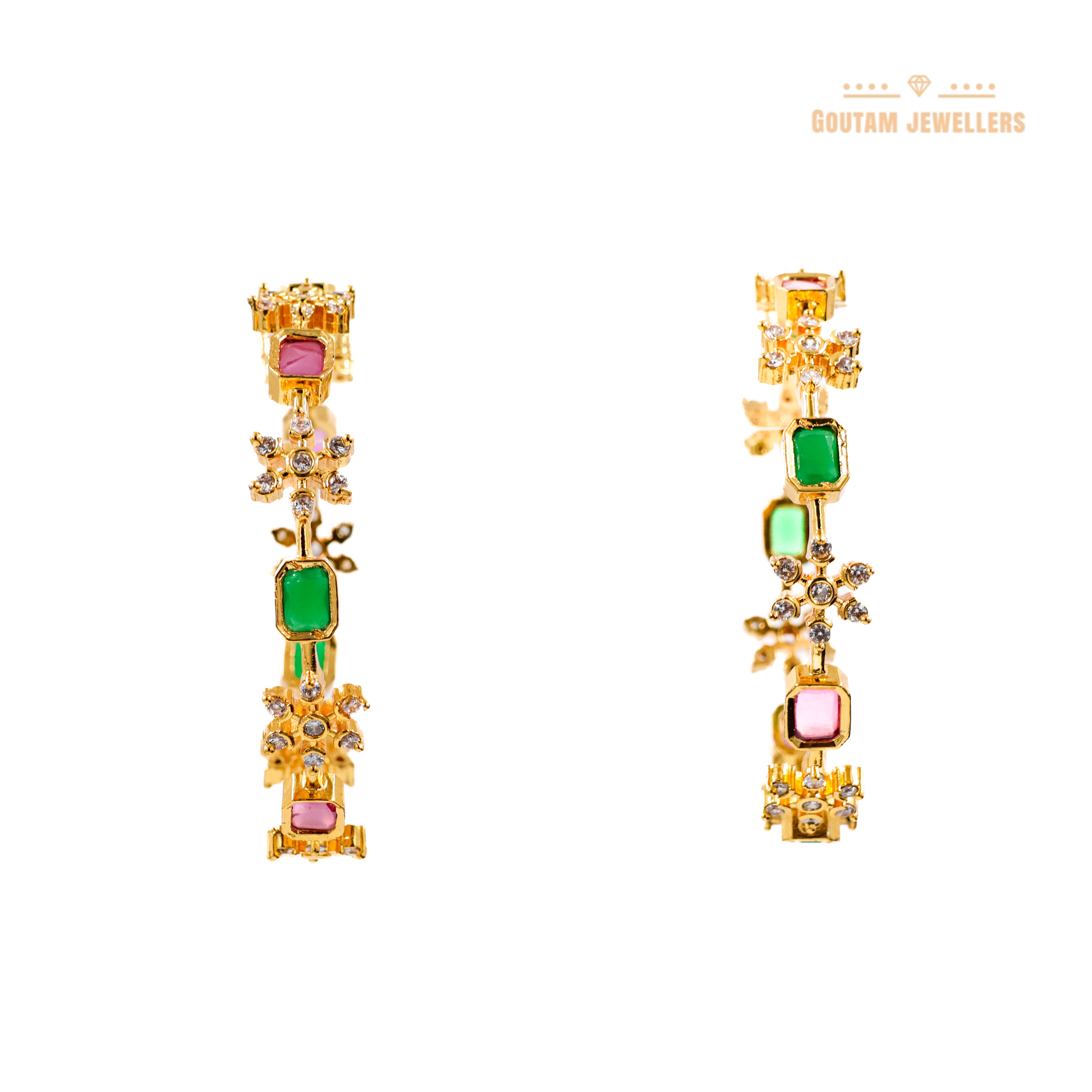 Goutam Jewellers By Ashok Rathod - American Diamond Red and Grreen Stones Bangles