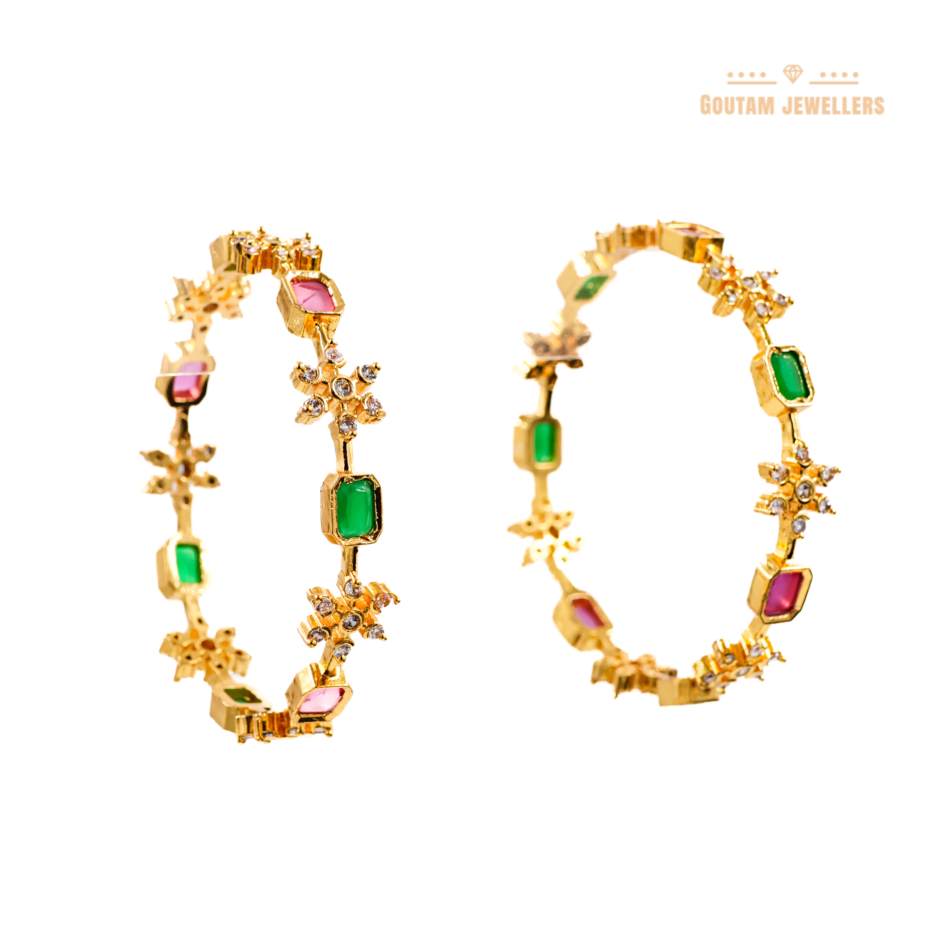 Goutam Jewellers By Ashok Rathod - American Diamond Red and Grreen Stones Bangles