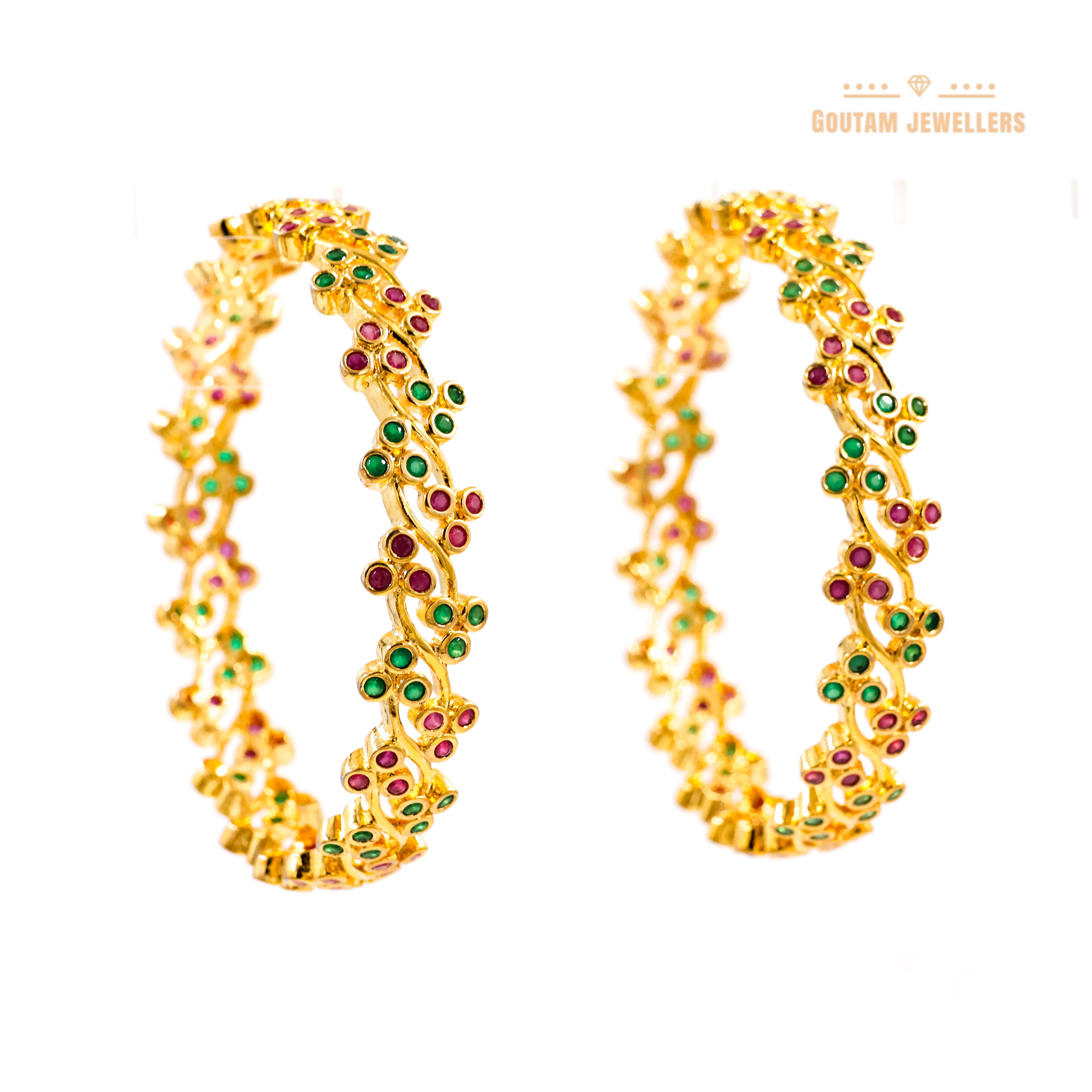 Goutam Jewellers By Ashok Rathod - American Diamond Ruby with Green Gold Polish Bangles