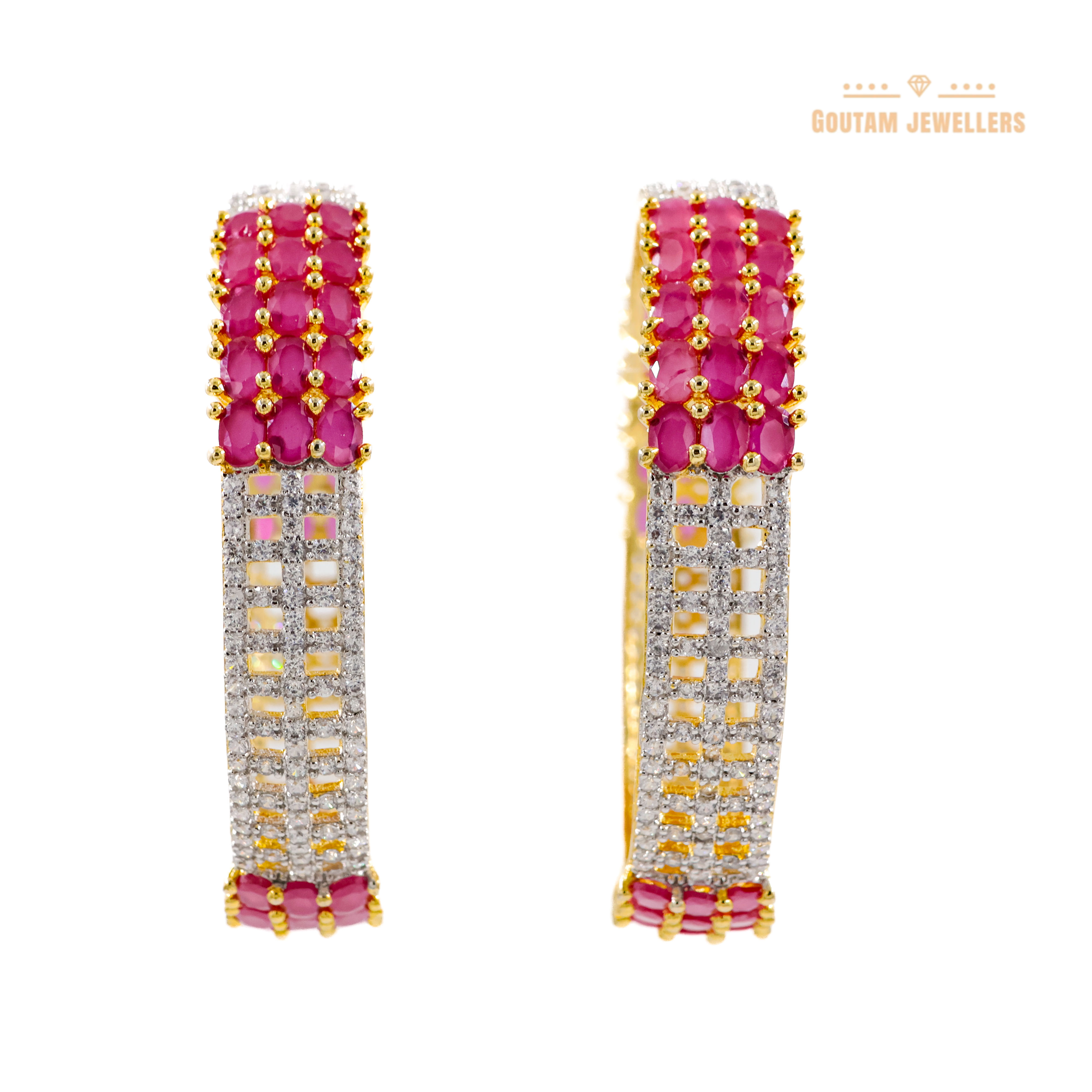 Goutam Jewellers By Ashok Rathod - Two tone CZ-Ruby Block Stone flower bangle