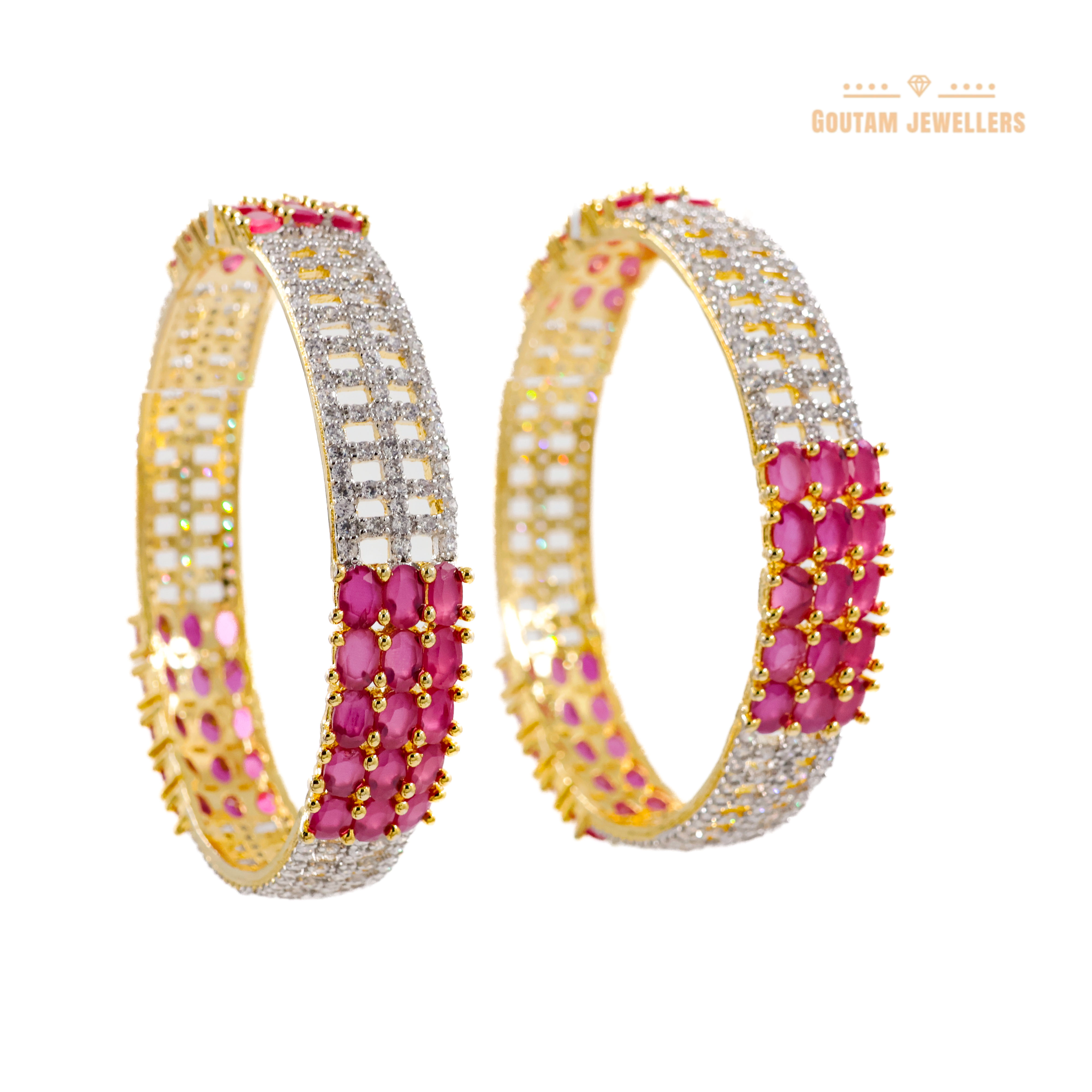 Goutam Jewellers By Ashok Rathod - Two tone CZ-Ruby Block Stone flower bangle