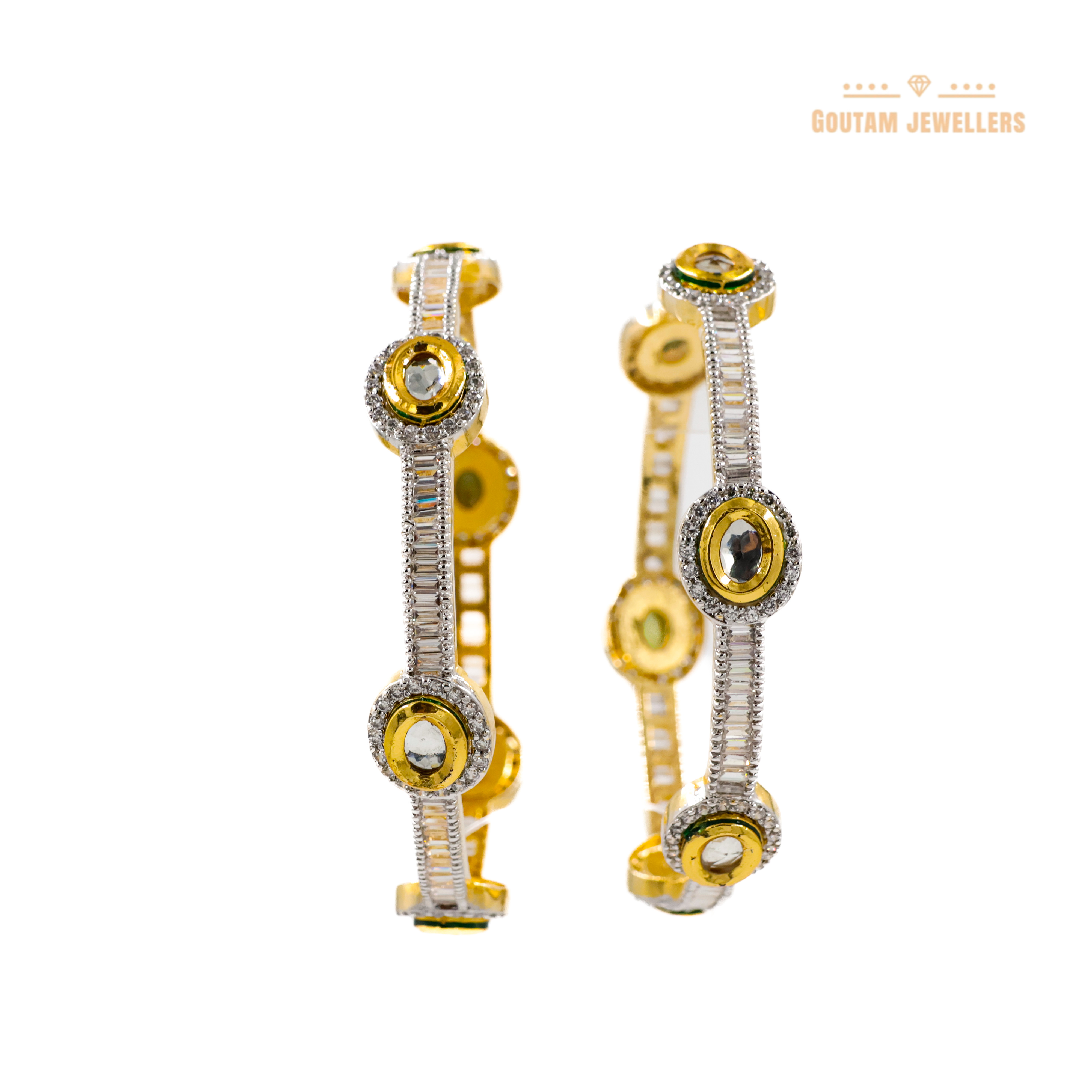 Goutam Jewellers By Ashok Rathod - Designer Kundan With Square American Diamond Stones Bangles