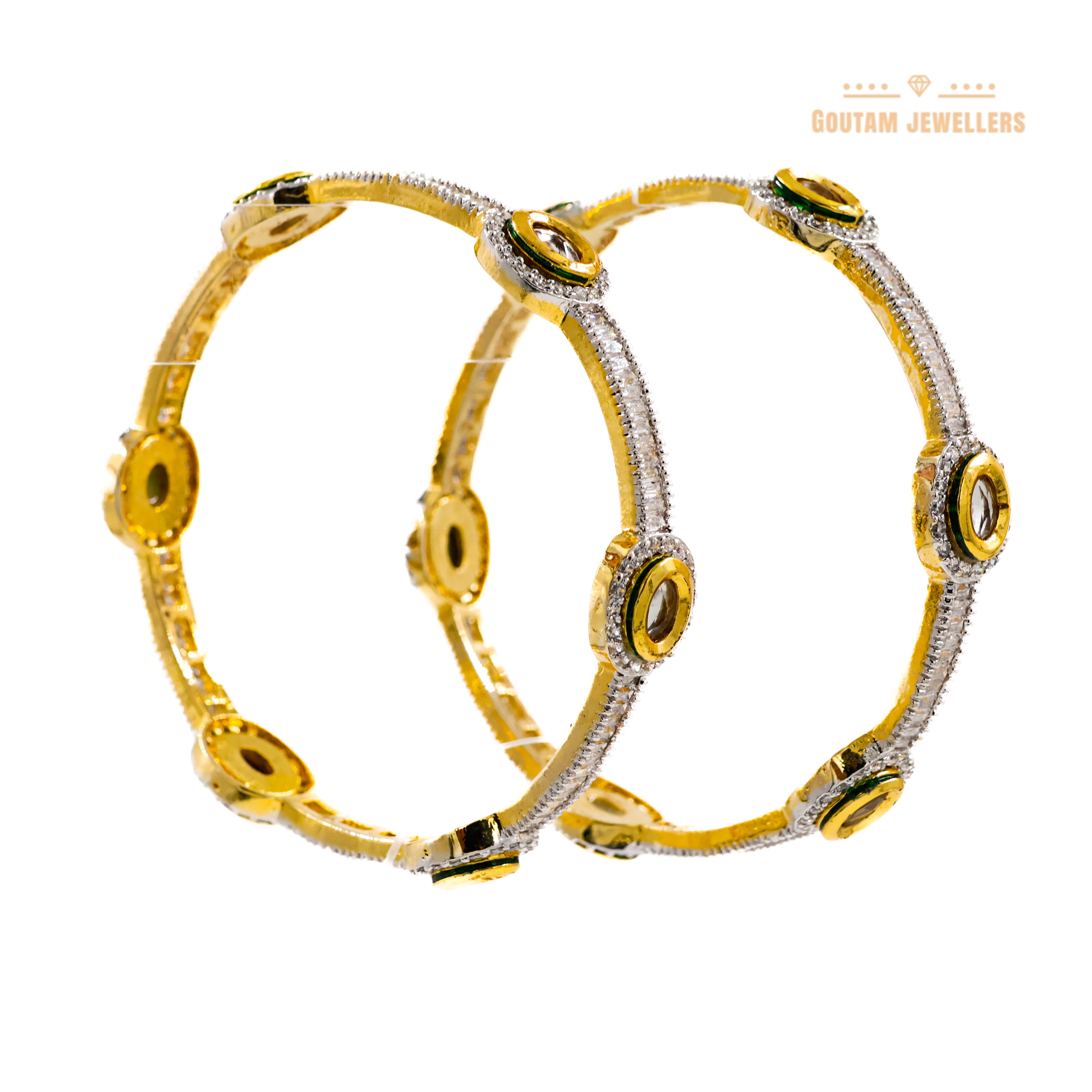 Goutam Jewellers By Ashok Rathod - Designer Kundan With Square American Diamond Stones Bangles