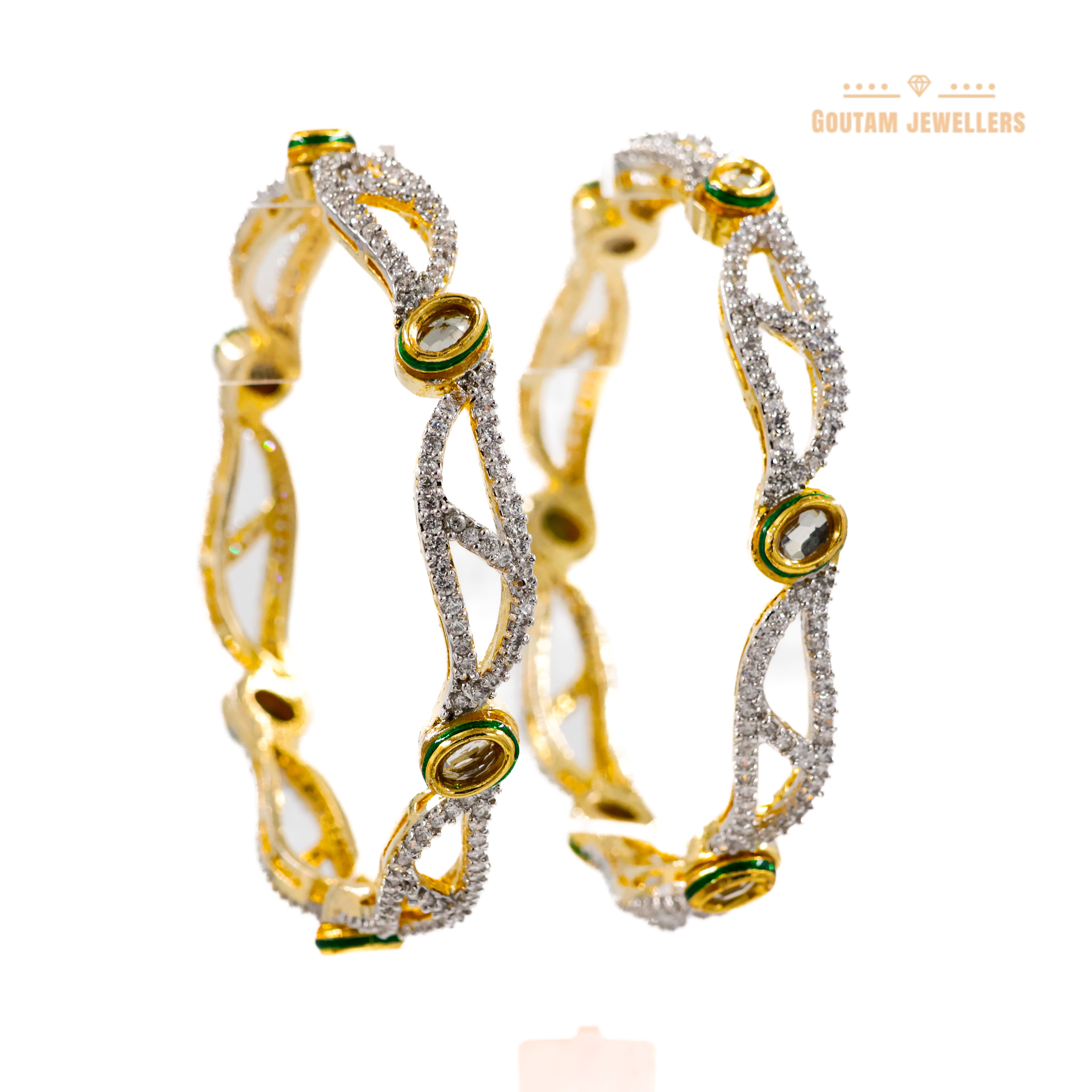 Goutam Jewellers By Ashok Rathod - Designer Kundan With American Diamond Stones Bangles