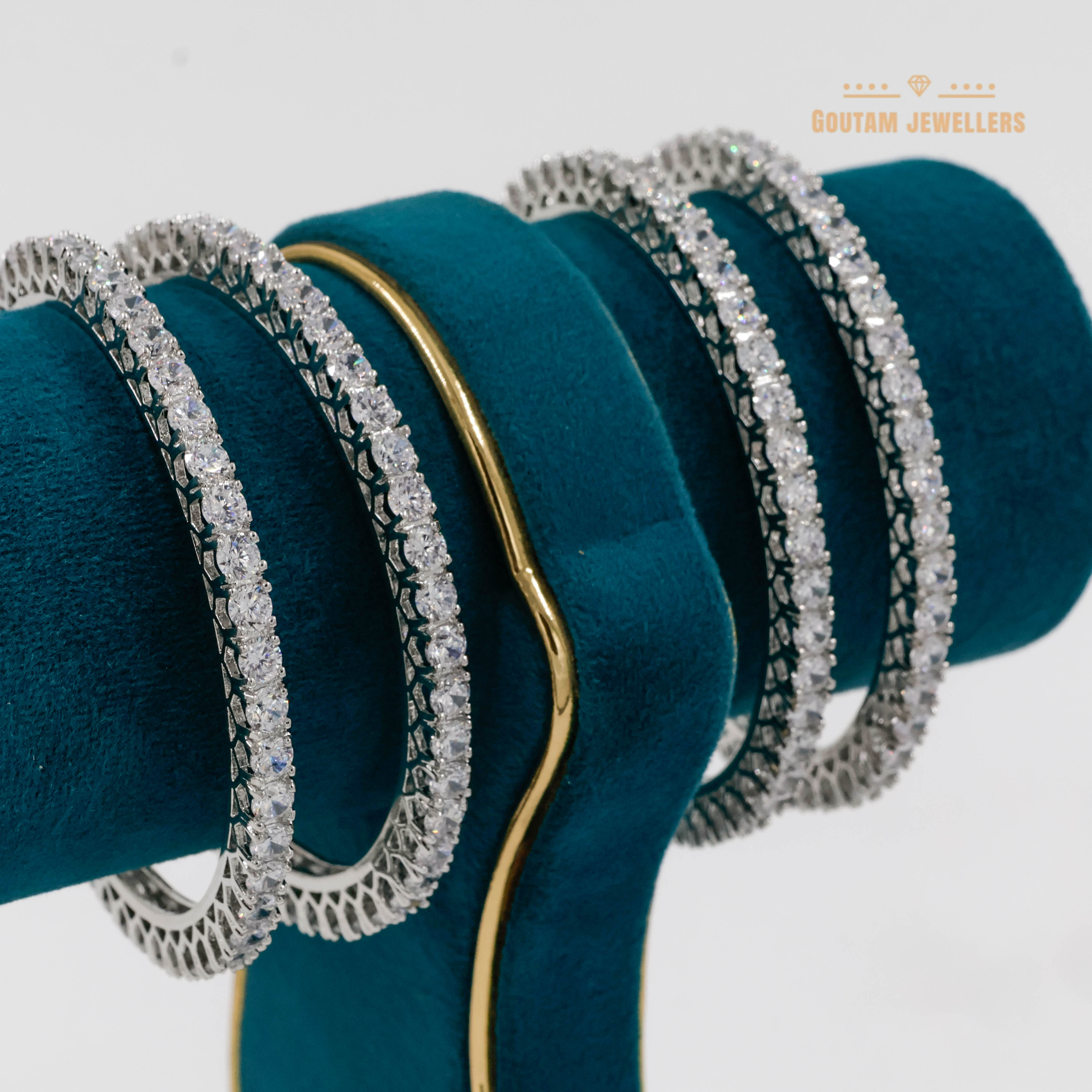 Goutam Jewellers By Ashok Rathod - Imported Silver Polish American Diamond Stone Bangles 4MM