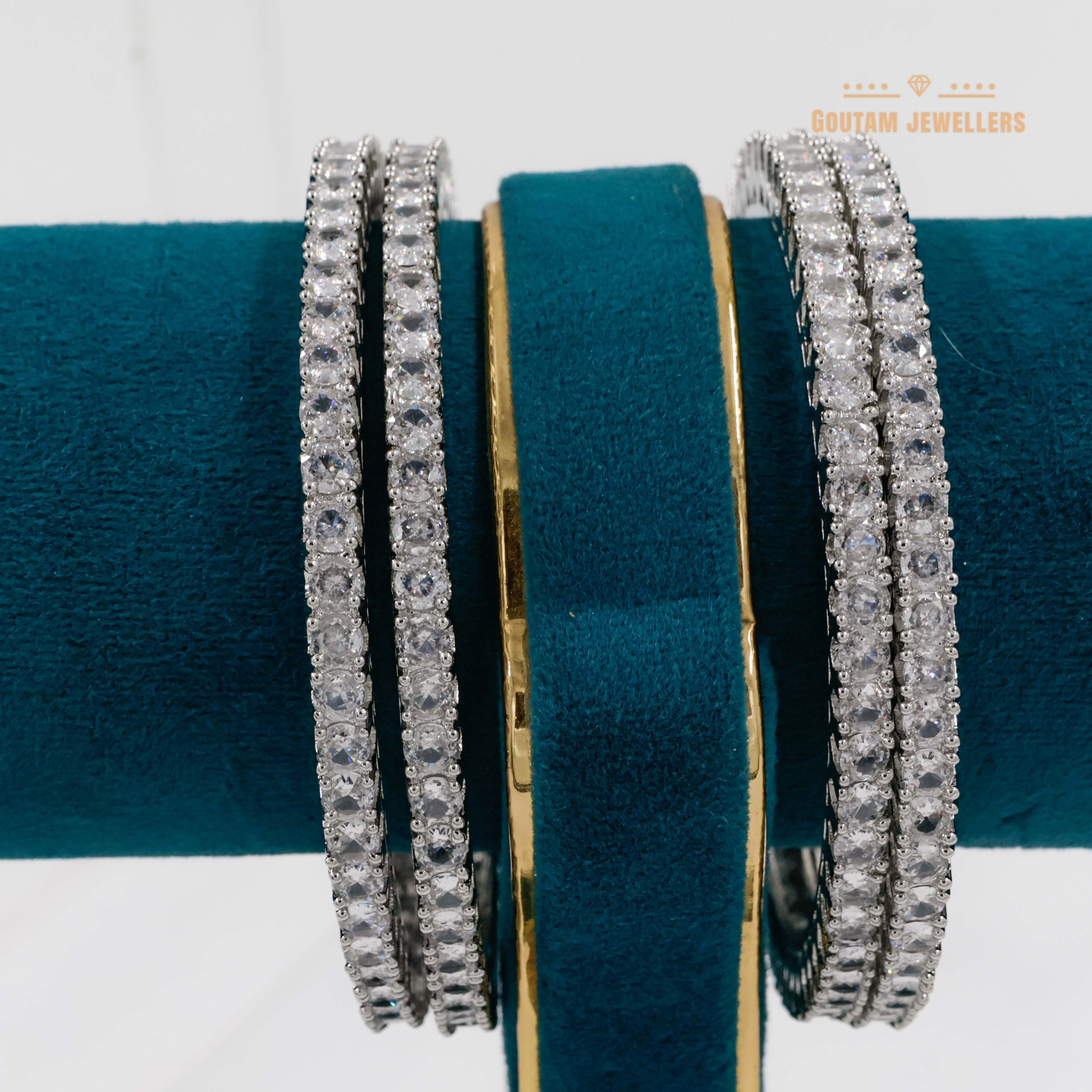 Goutam Jewellers By Ashok Rathod - Silver Polish American Diamond Stone Bangles 4MM