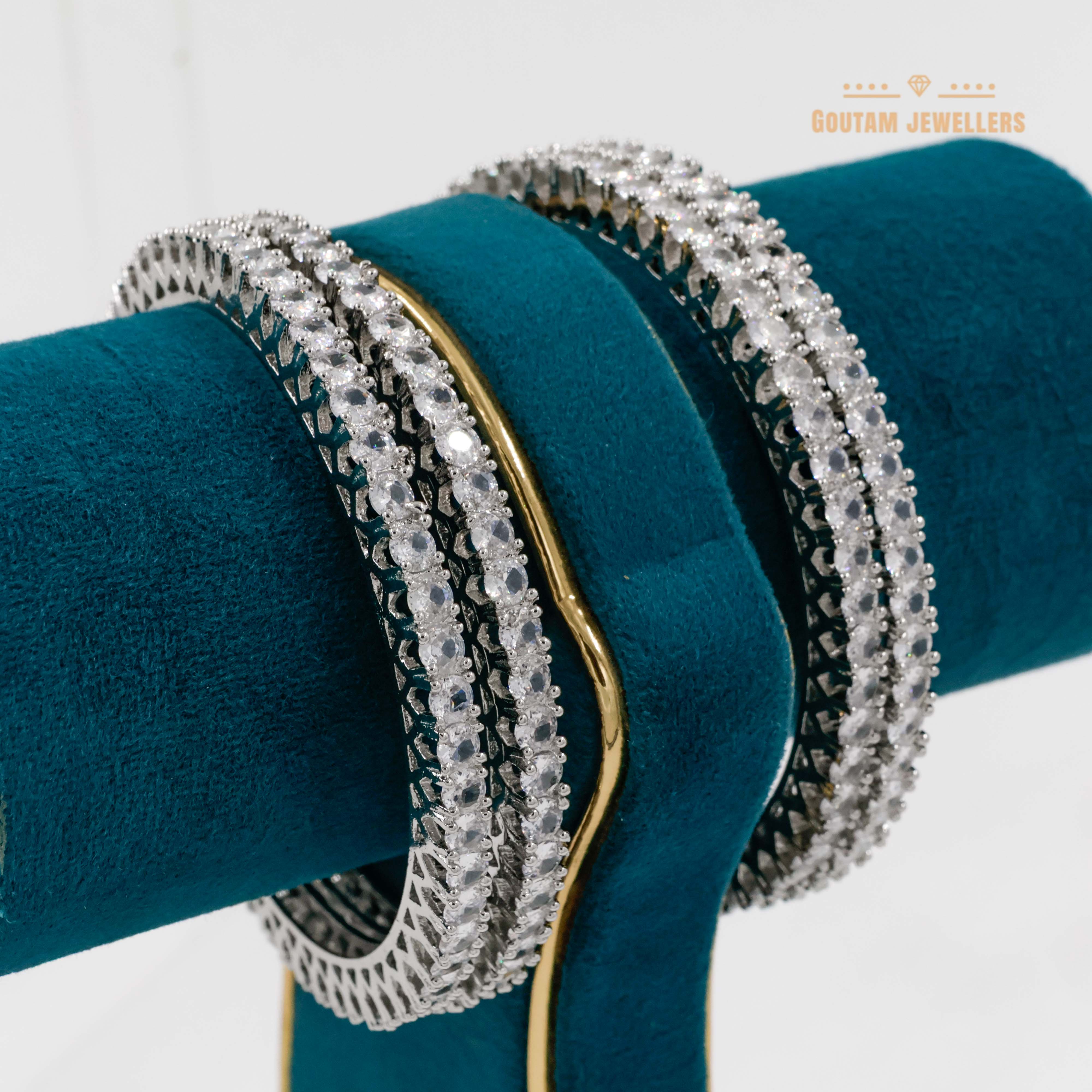 Goutam Jewellers By Ashok Rathod - Silver Polish American Diamond Stone Bangles 4MM
