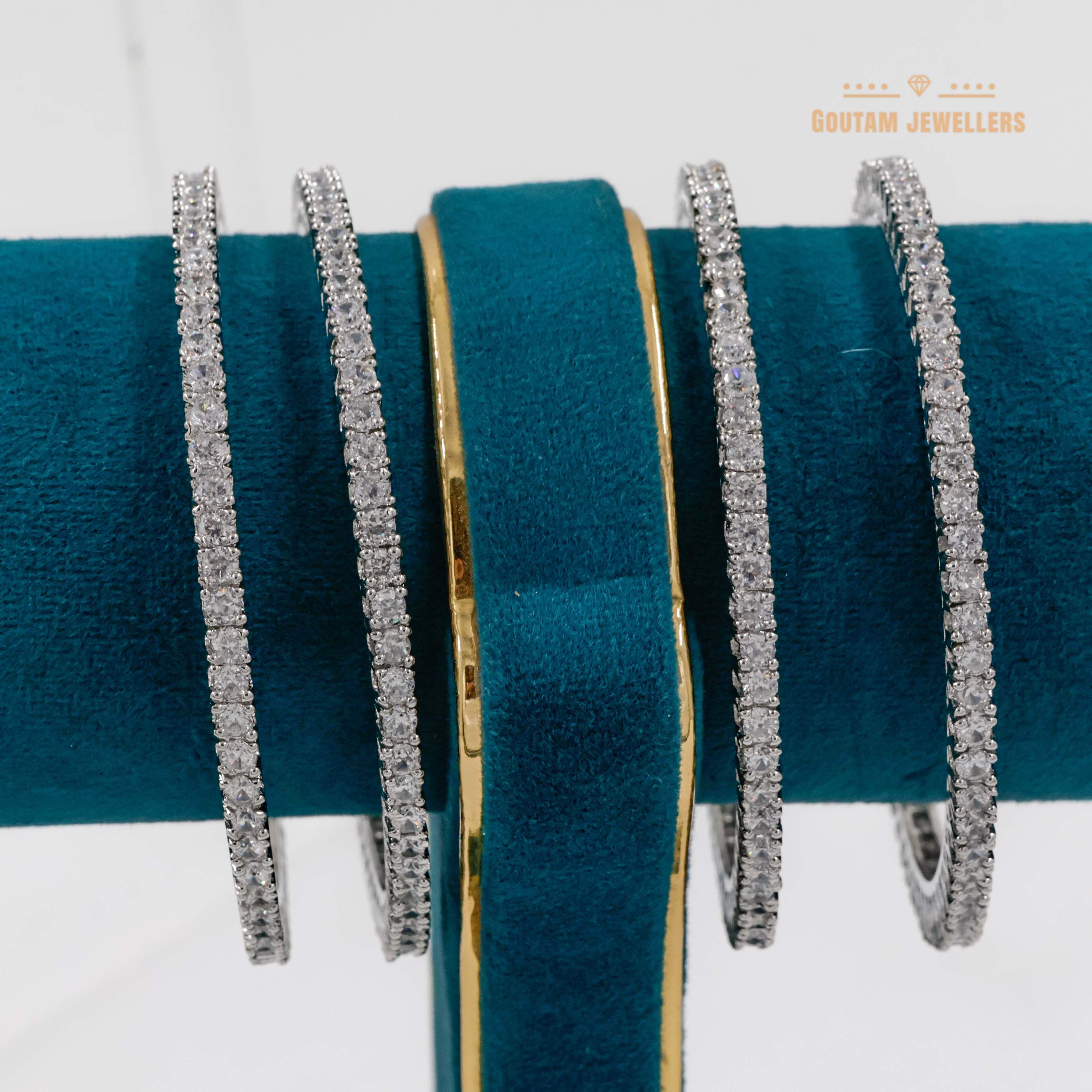 Goutam Jewellers By Ashok Rathod - Silver Polish American Diamond Stone Bangles 2.5 MM