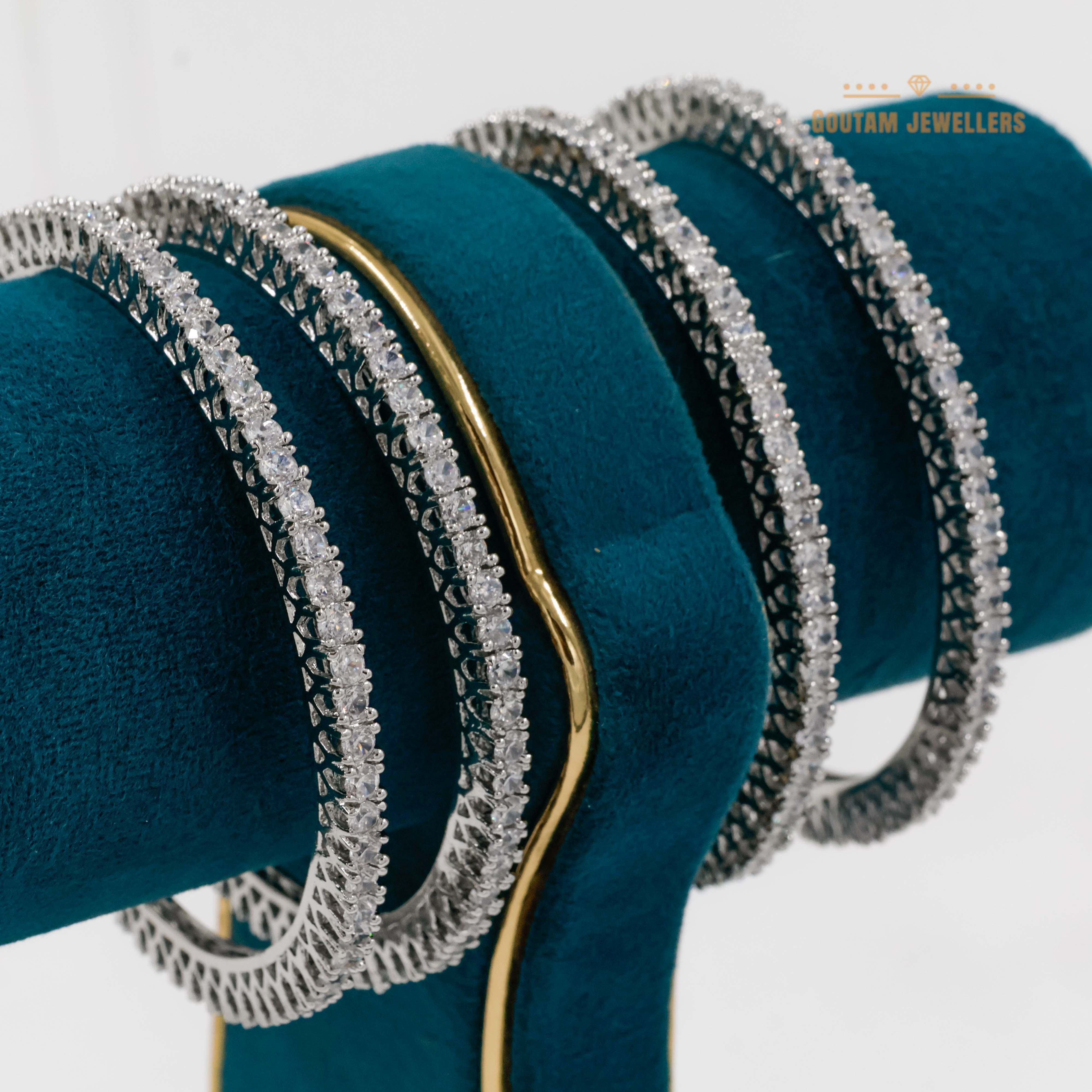 Goutam Jewellers By Ashok Rathod - Silver Polish American Diamond Stone Bangles 2.5 MM