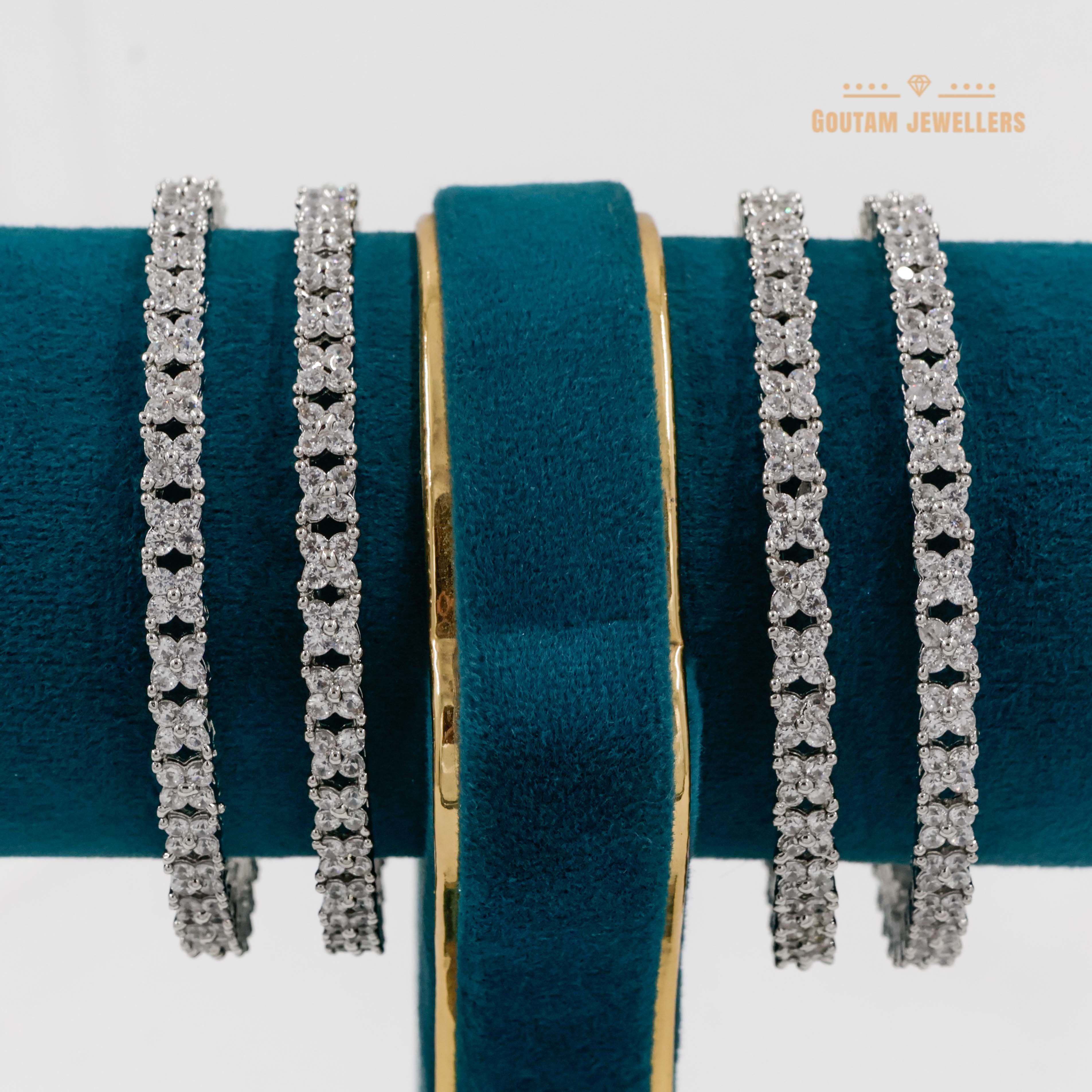 Goutam Jewellers By Ashok Rathod - Designer Silver Polish American Diamond Stone Bangles