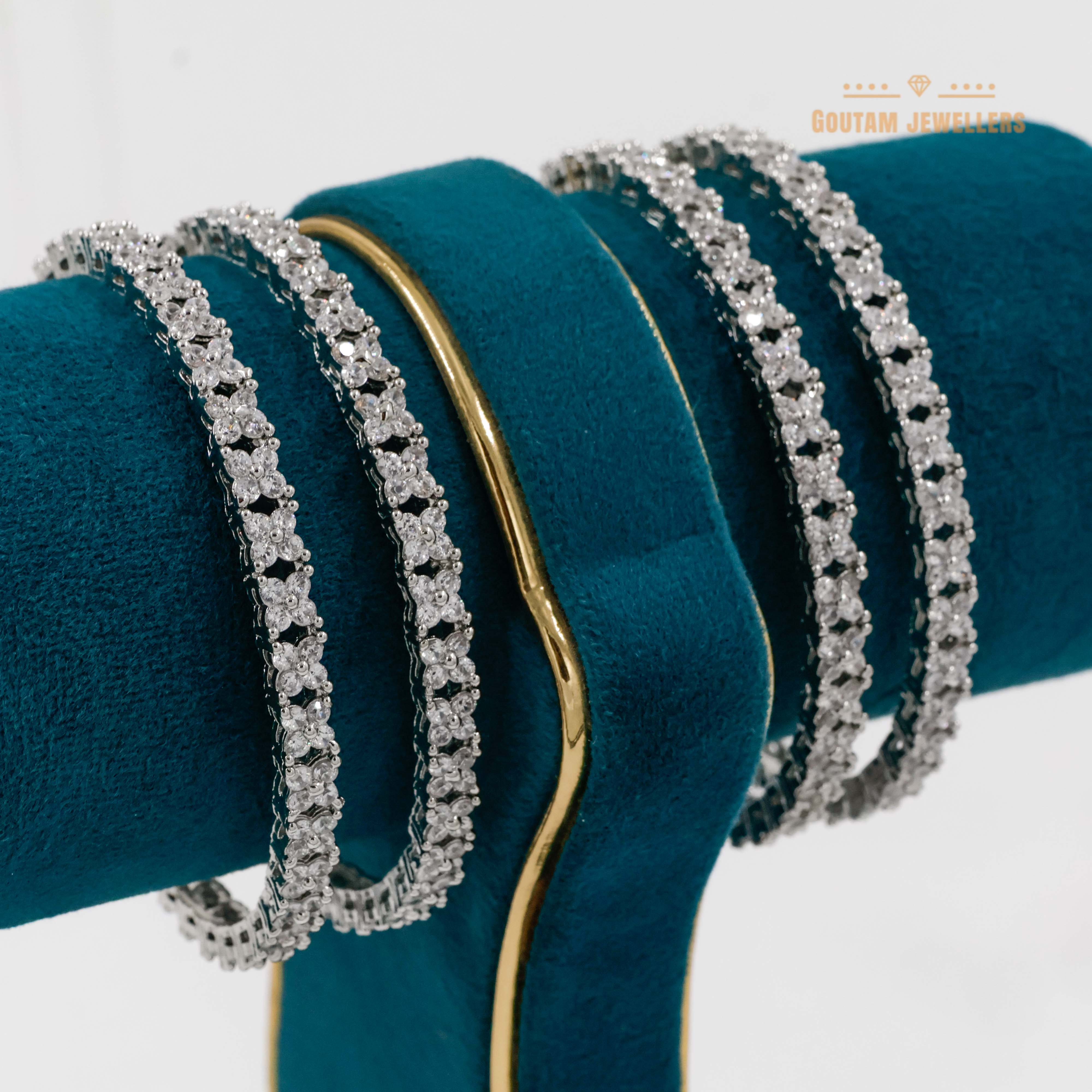 Goutam Jewellers By Ashok Rathod - Designer Silver Polish American Diamond Stone Bangles