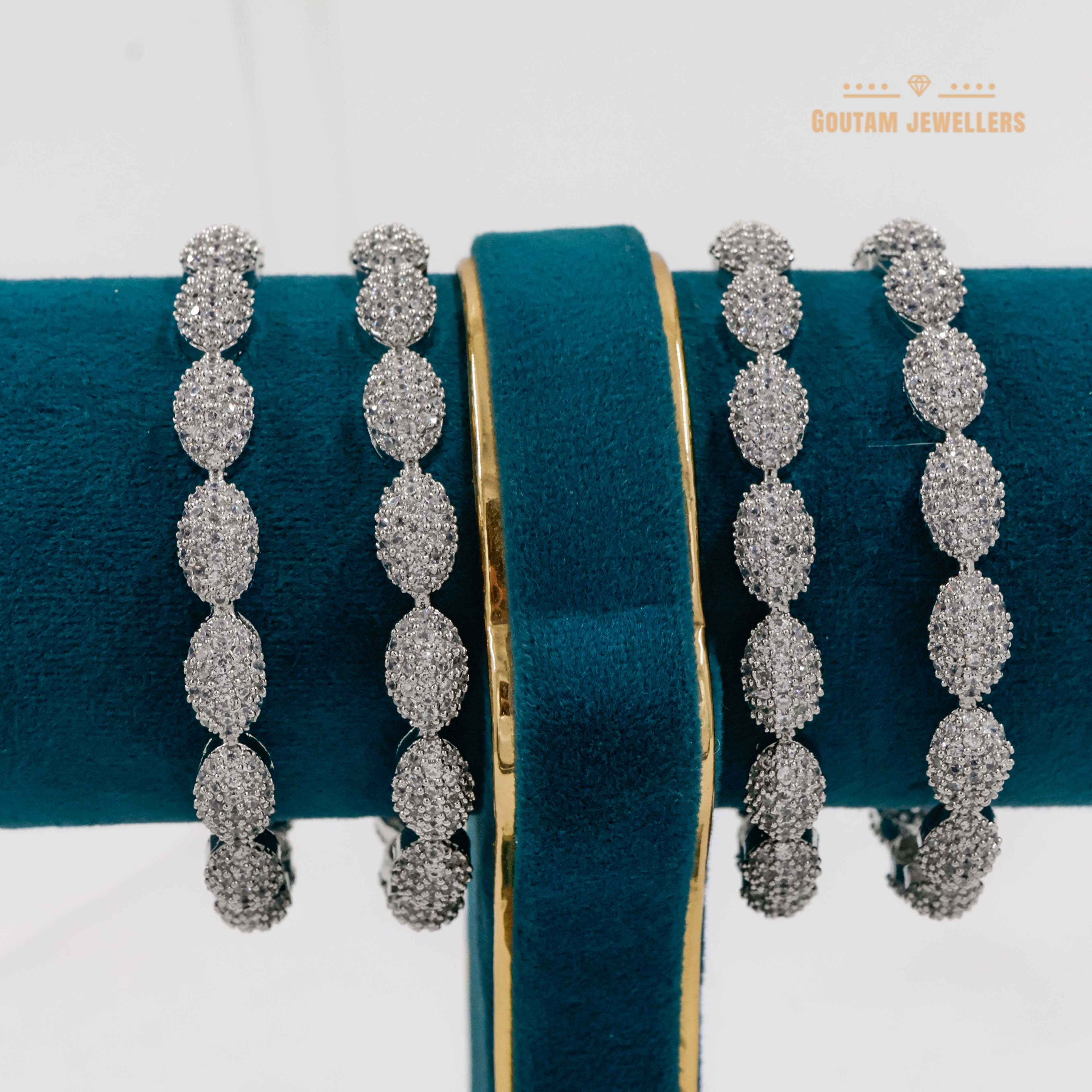 Goutam Jewellers By Ashok Rathod - Silver Polish American Diamond Stone Gokhru Bangles