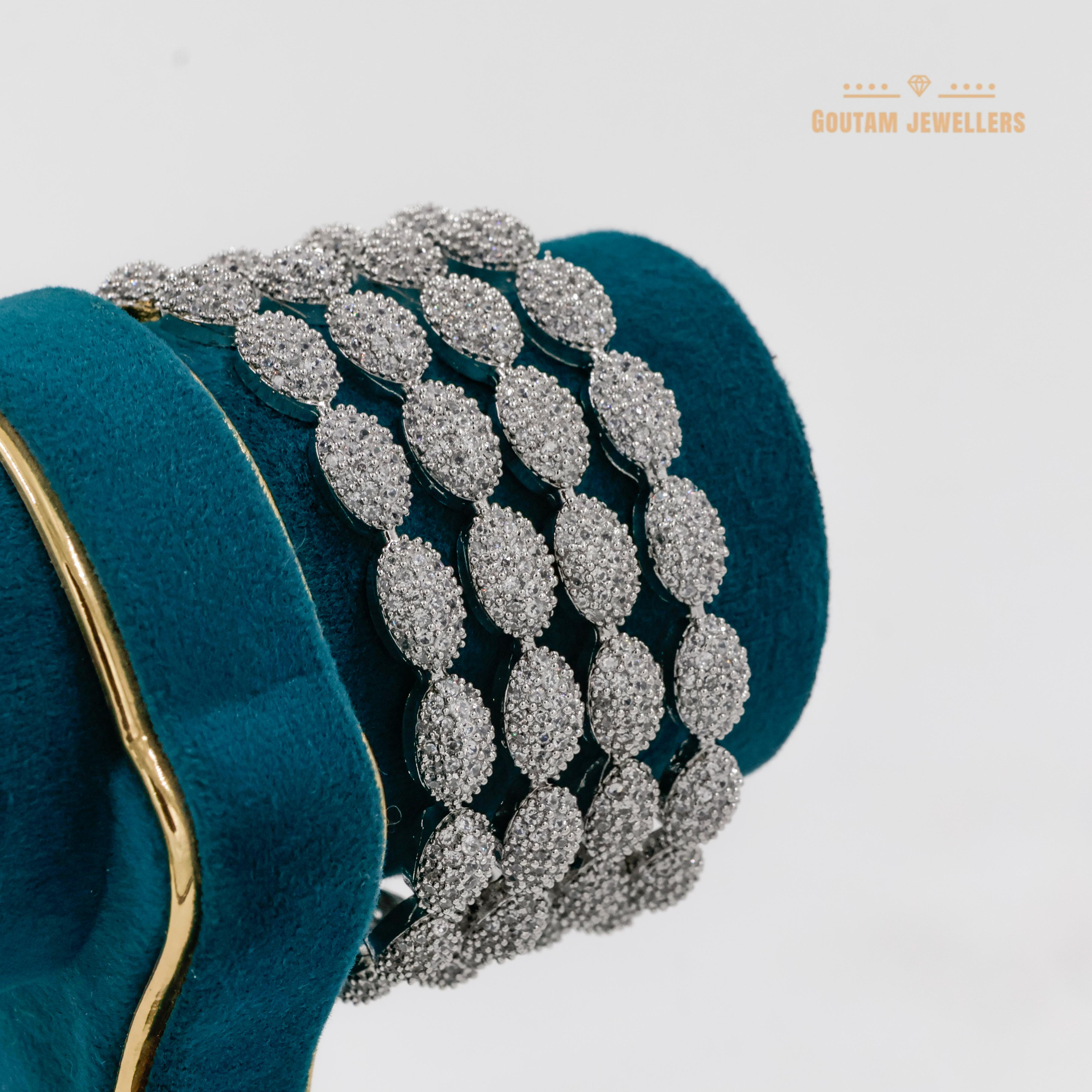 Goutam Jewellers By Ashok Rathod - Silver Polish American Diamond Stone Gokhru Bangles