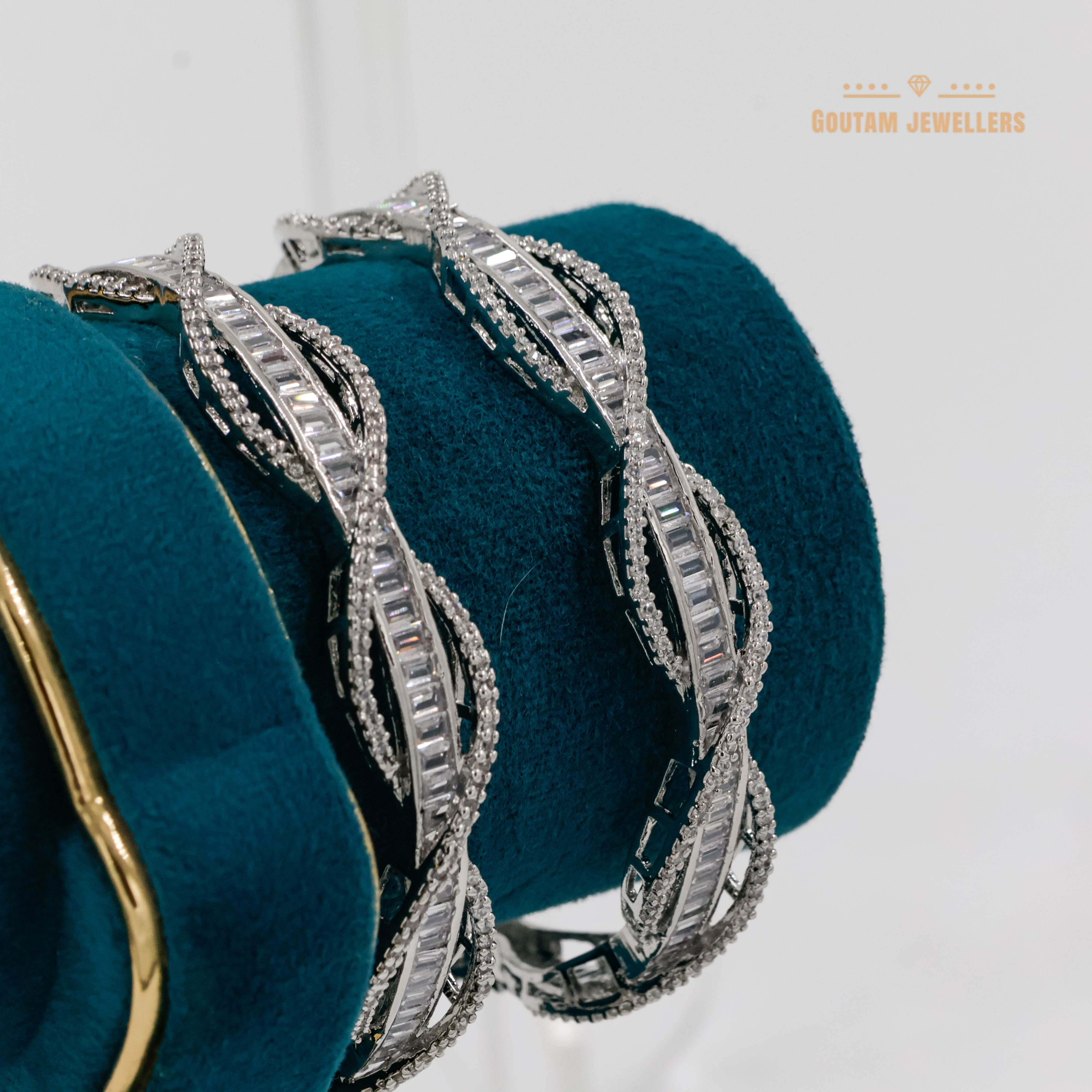 Goutam Jewellers By Ashok Rathod - Designer Silver Polish American Diamond Stone Bangles