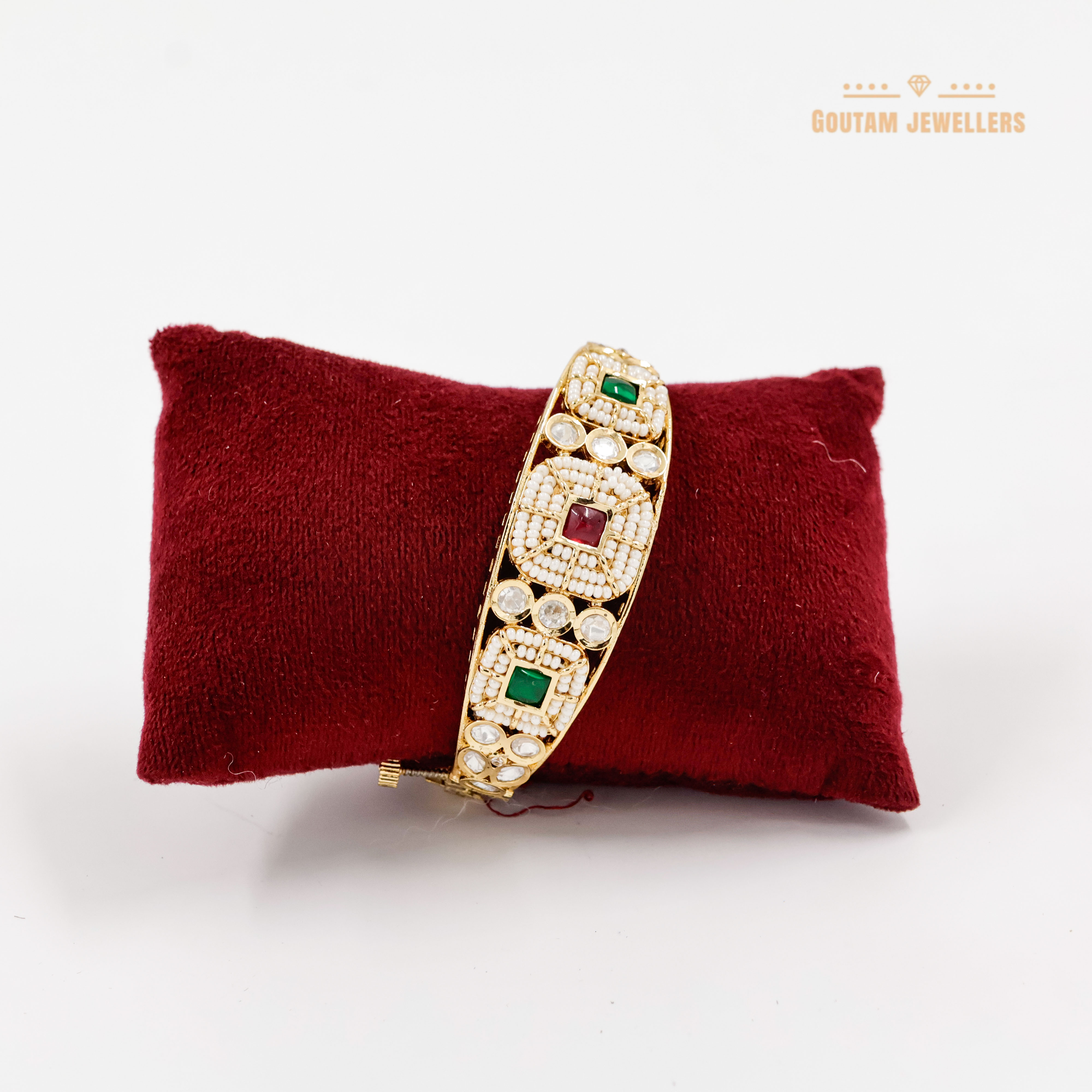 Goutam Jewellers By Ashok Rathod - Designer Ruby Green Moti Polki Kundan Kada