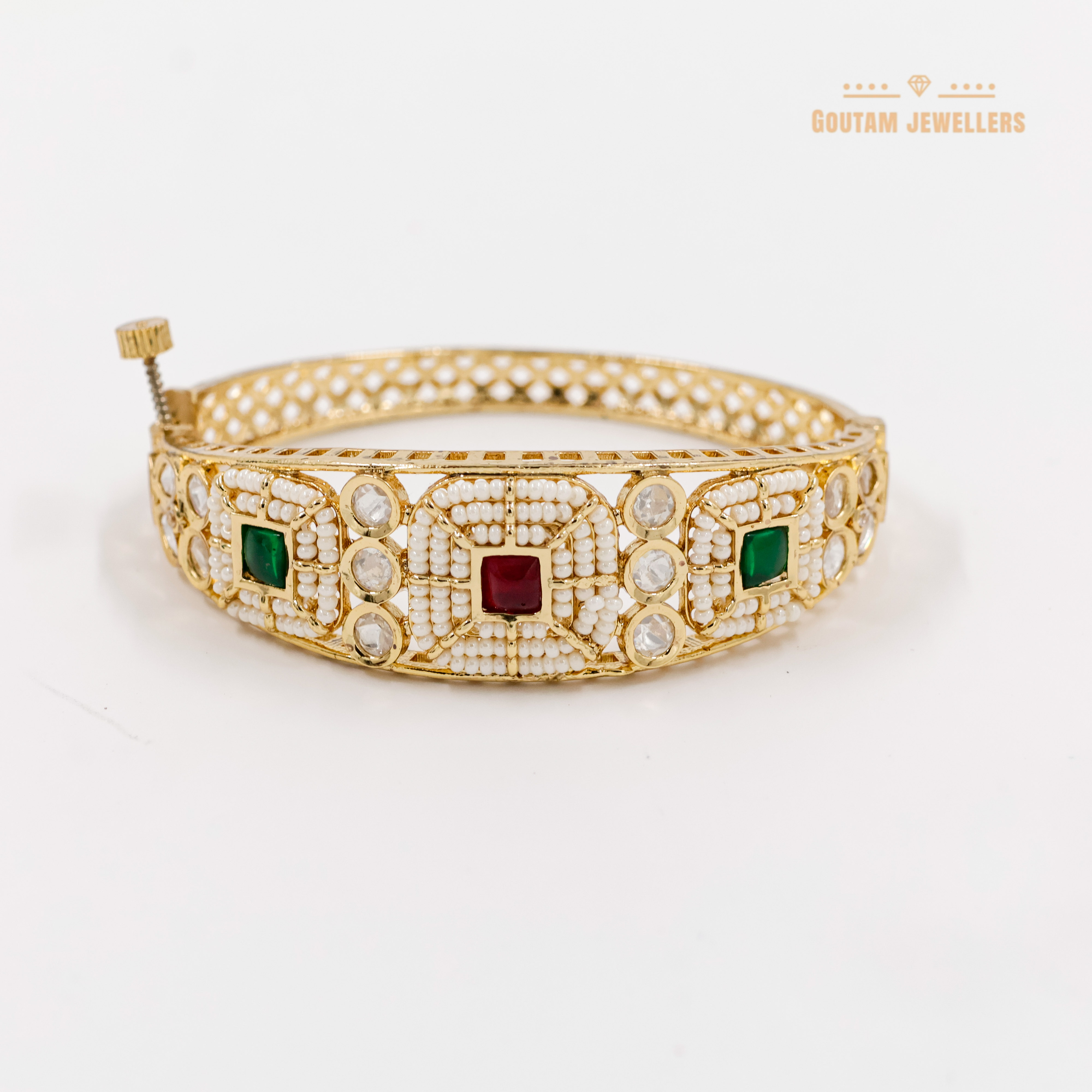 Goutam Jewellers By Ashok Rathod - Designer Ruby Green Moti Polki Kundan Kada