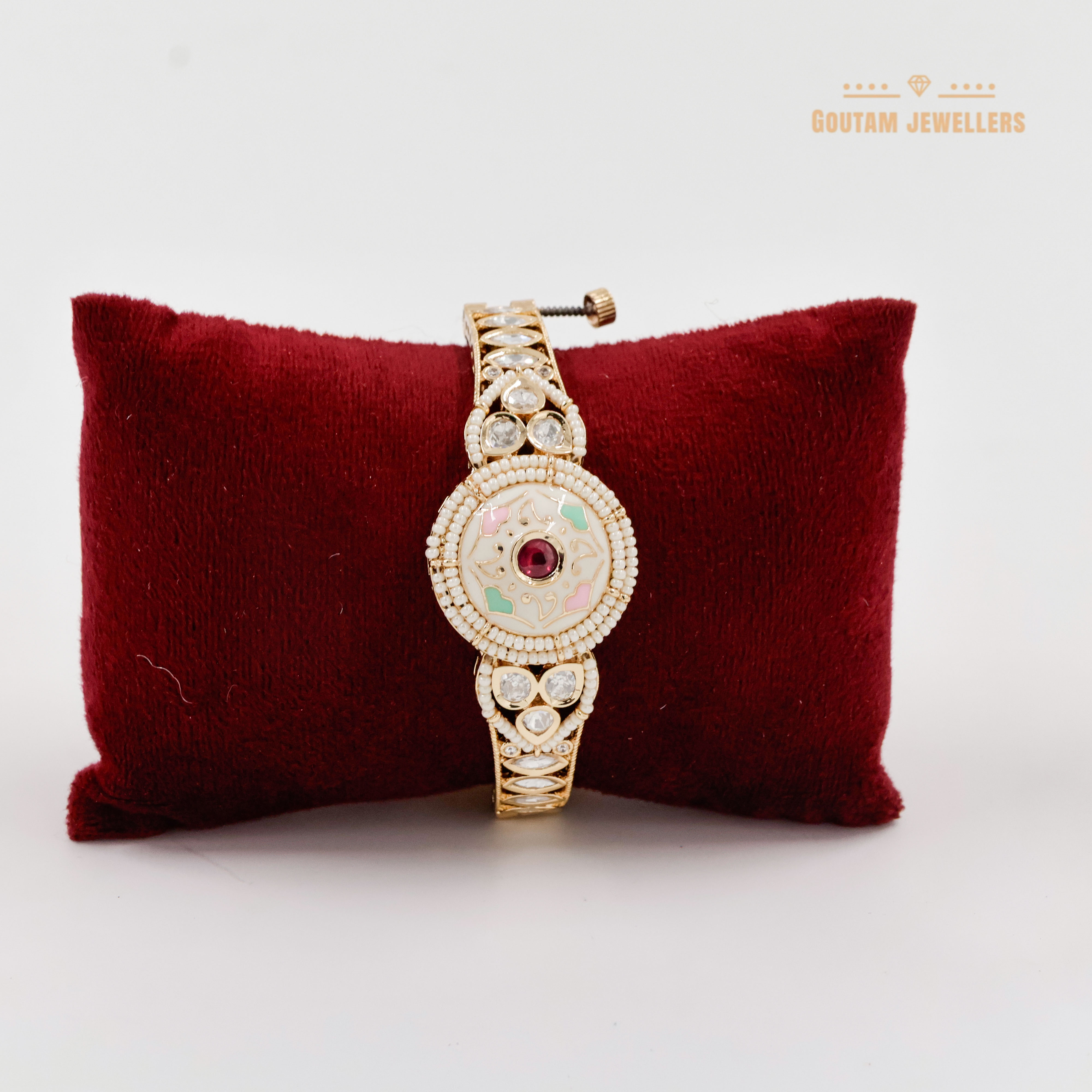 Goutam Jewellers By Ashok Rathod - Designer Pastel Color Round shape Polki Kundan Kada