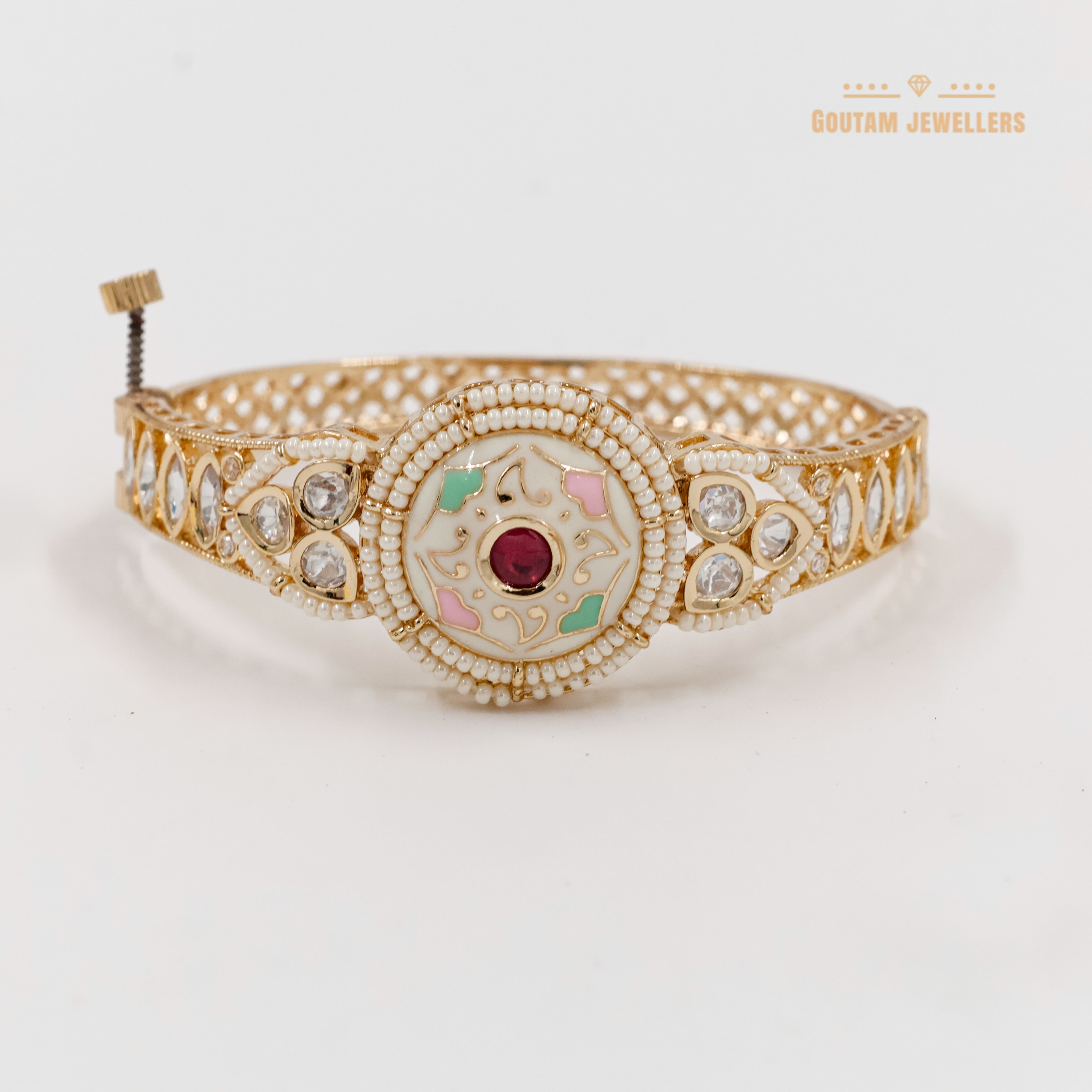 Goutam Jewellers By Ashok Rathod - Designer Pastel Color Round shape Polki Kundan Kada