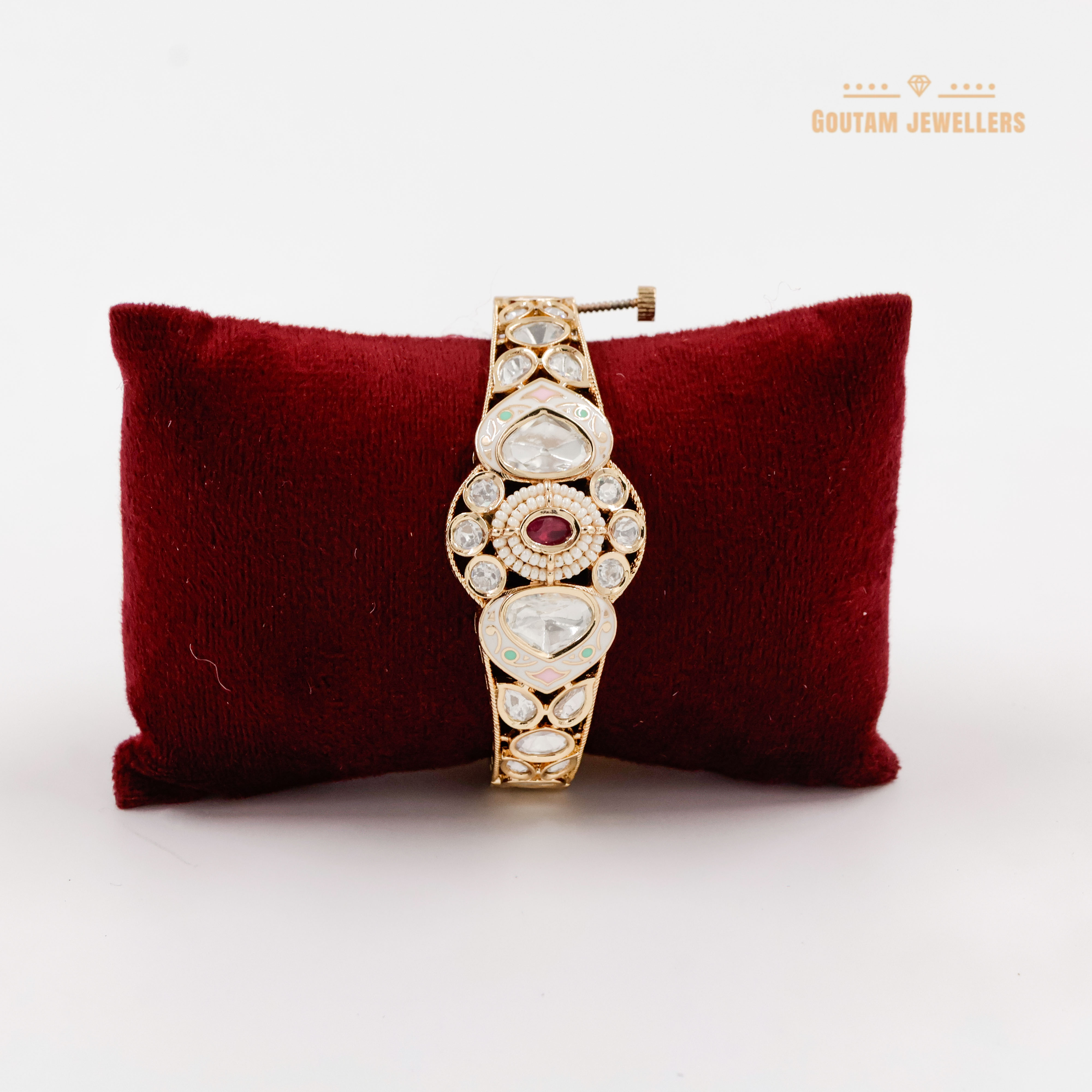 Goutam Jewellers By Ashok Rathod - Designer Red Stone Polki Kundan Kada