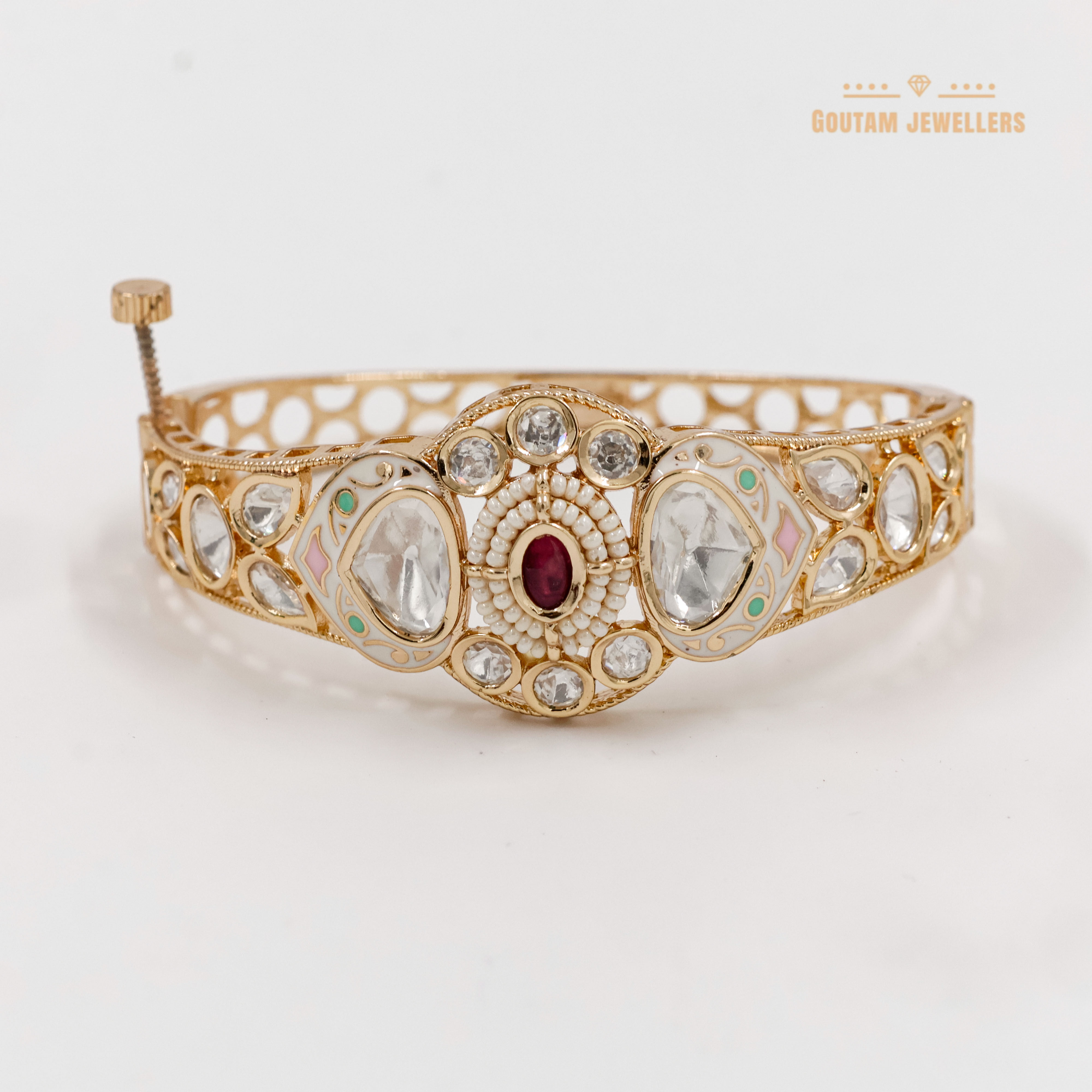 Goutam Jewellers By Ashok Rathod - Designer Red Stone Polki Kundan Kada