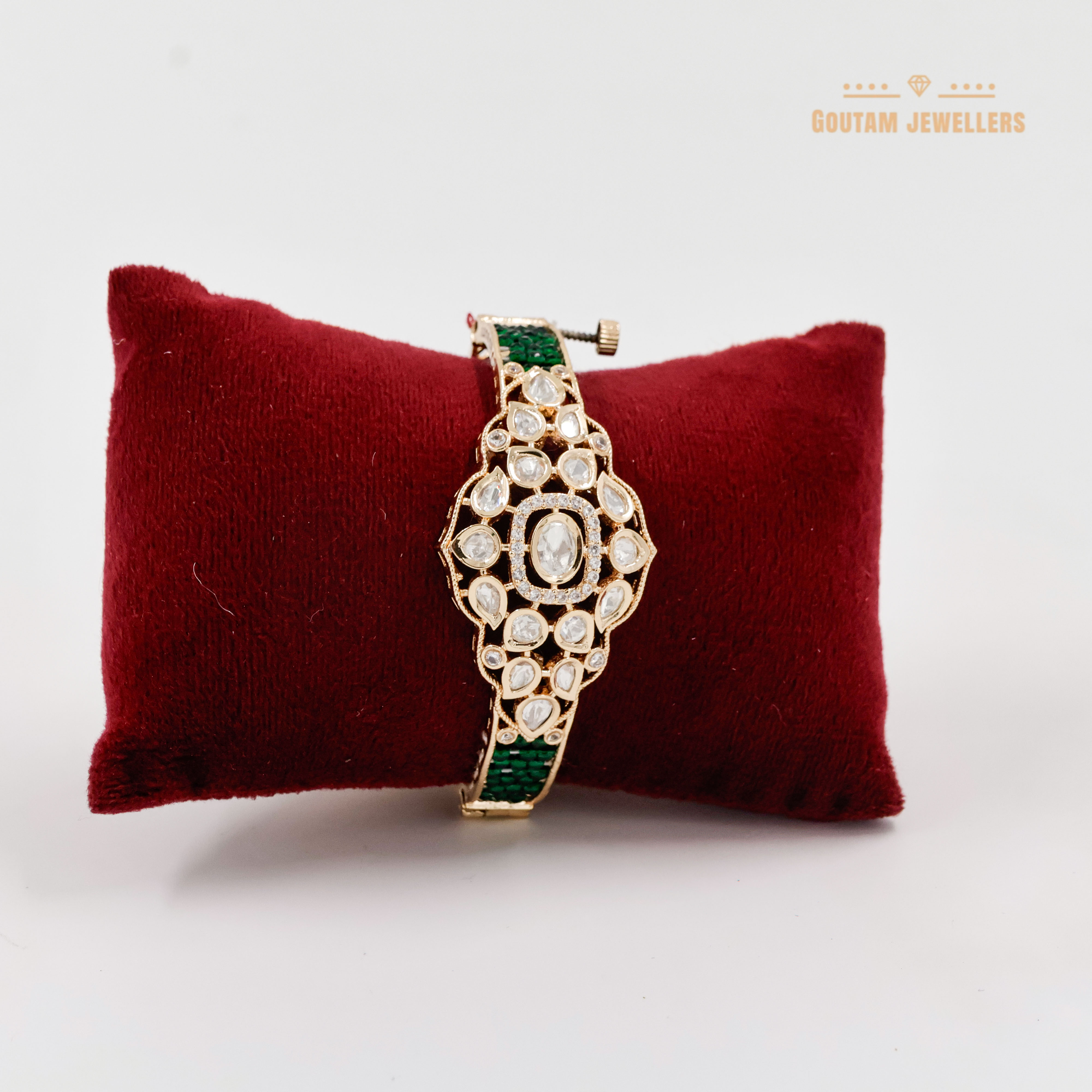 Goutam Jewellers By Ashok Rathod - Designer Green Crystal Bandai Polki Kundan Kada
