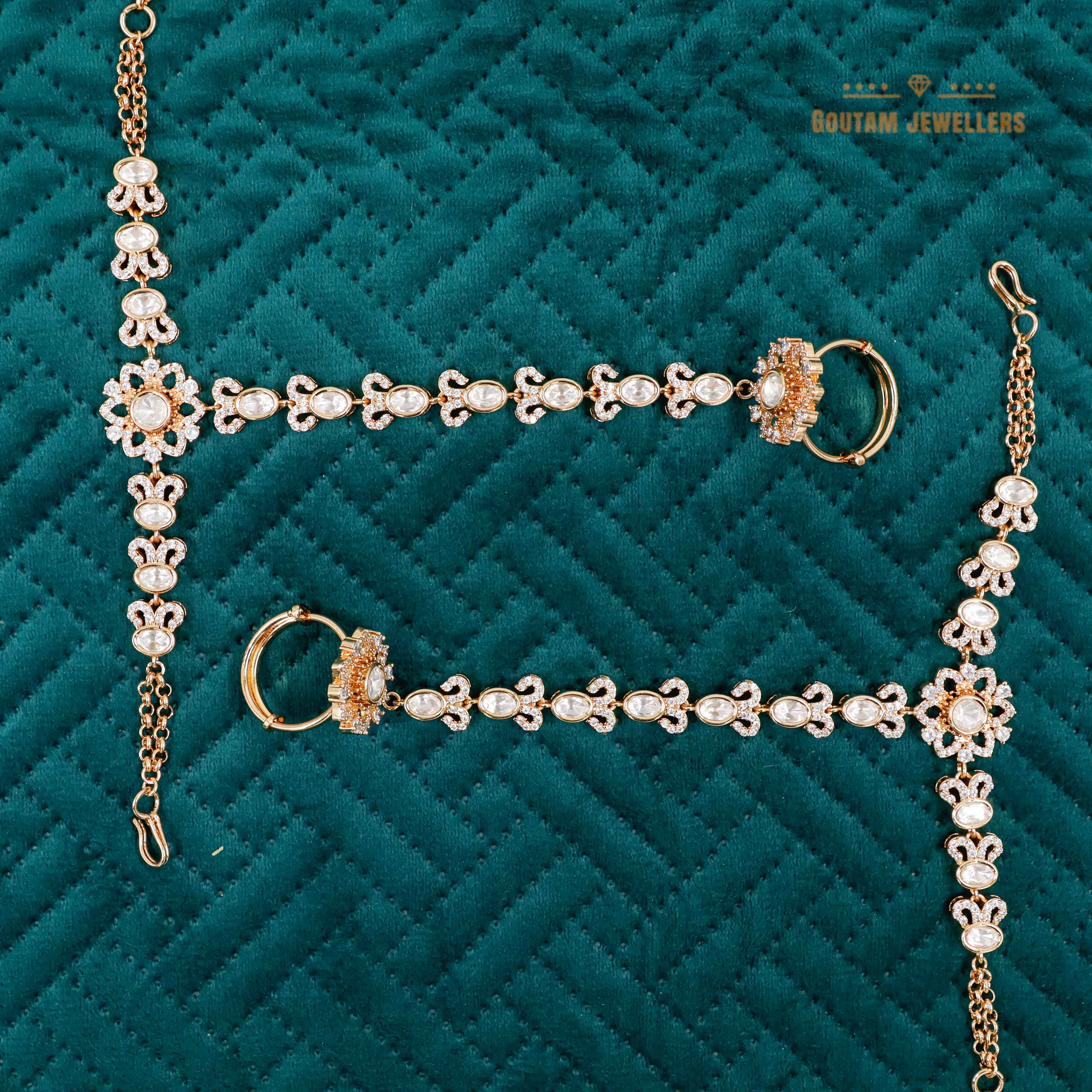 Goutam Jewellers By Ashok Rathod - DesignerFlower shape Polki Kundan Hathphool
