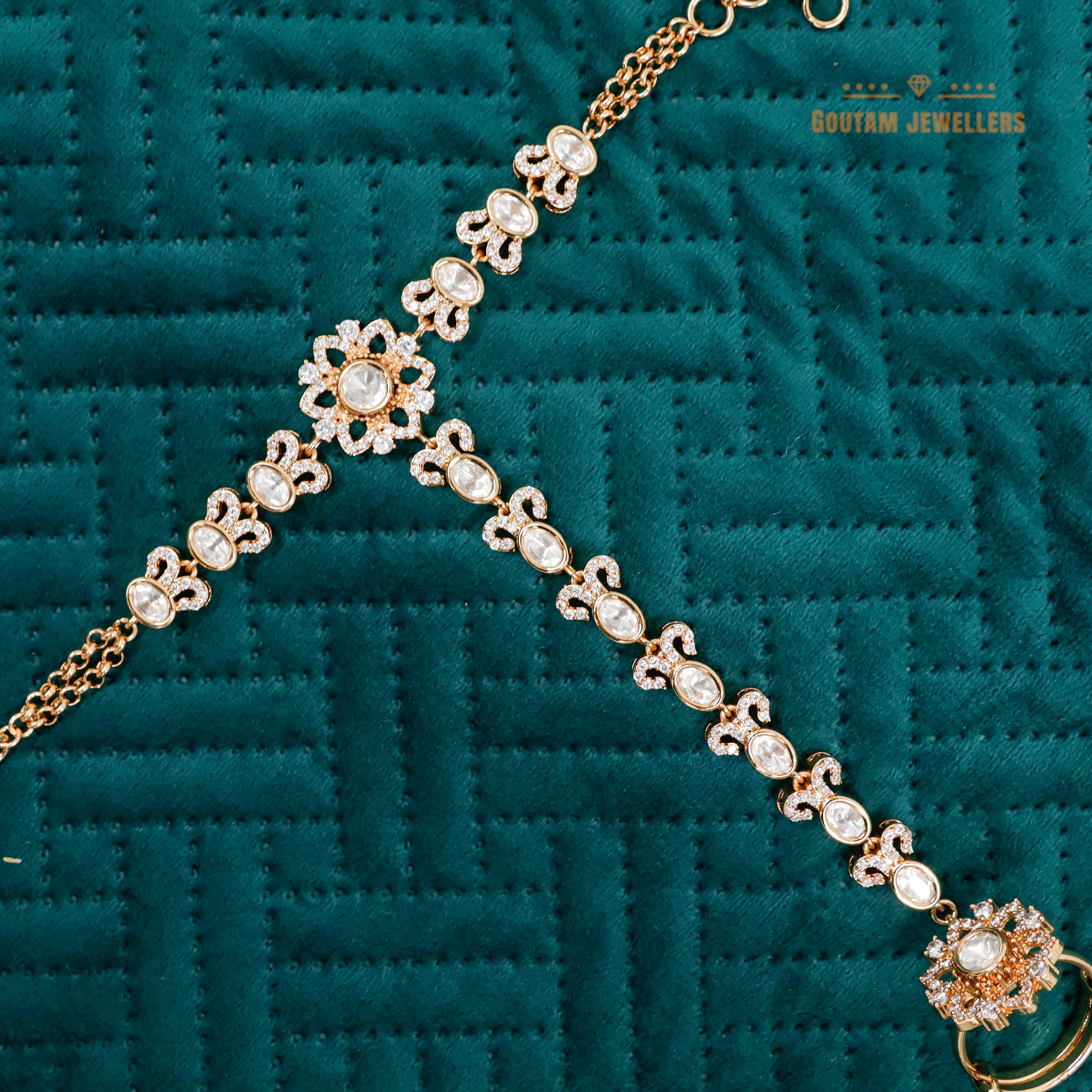 Goutam Jewellers By Ashok Rathod - DesignerFlower shape Polki Kundan Hathphool