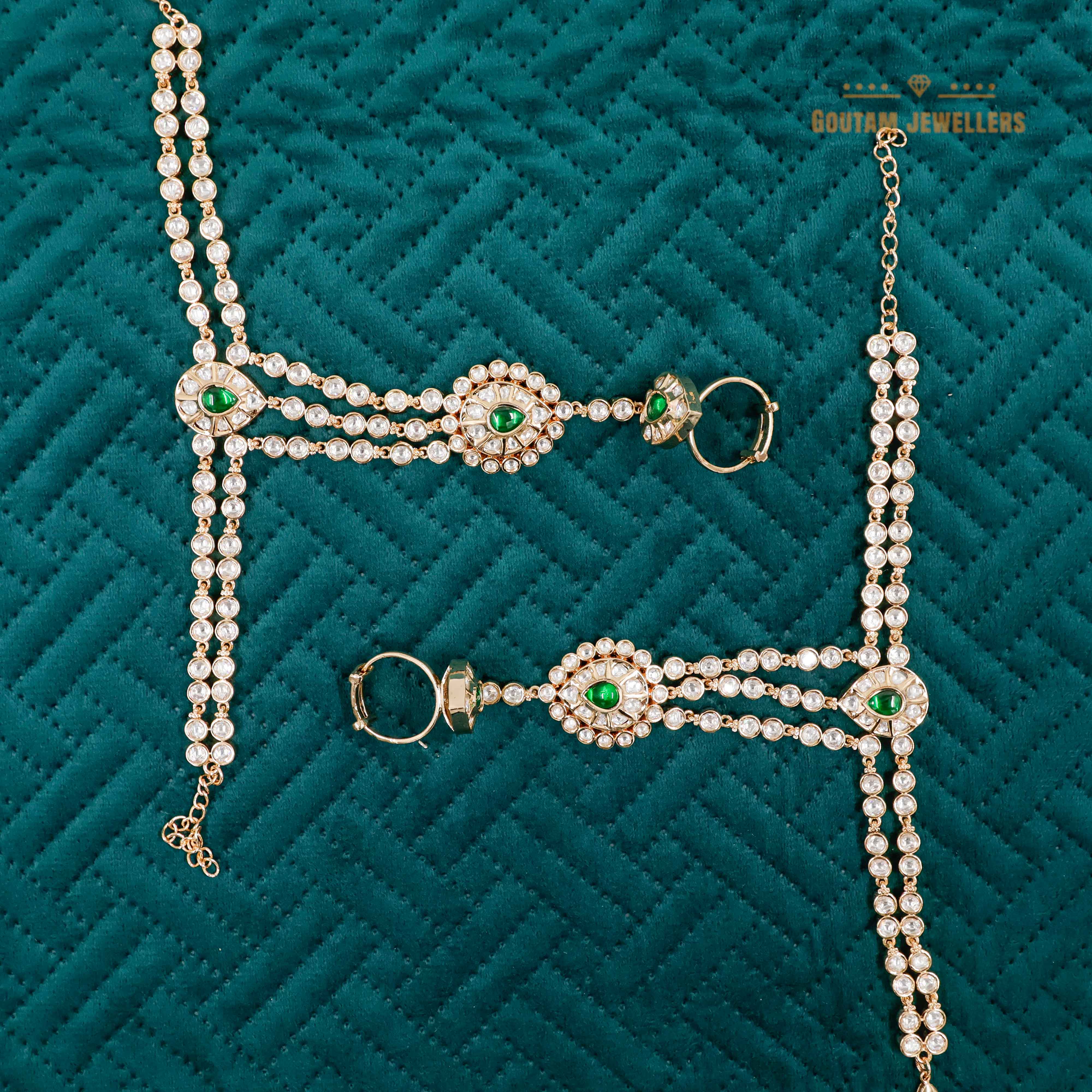 Goutam Jewellers By Ashok Rathod - Mallika Polki Kundan green Stone Designer Hathphool