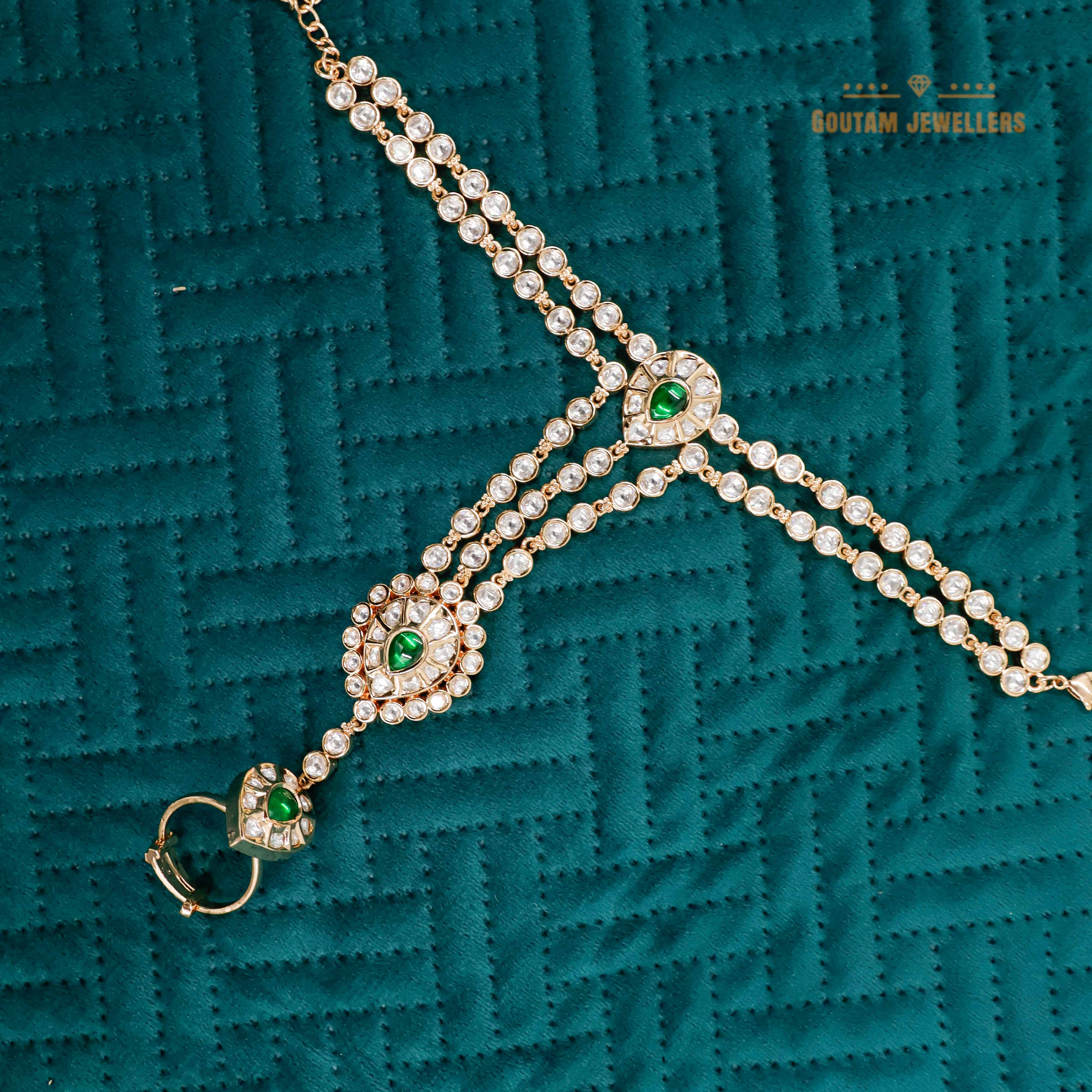 Goutam Jewellers By Ashok Rathod - Mallika Polki Kundan green Stone Designer Hathphool