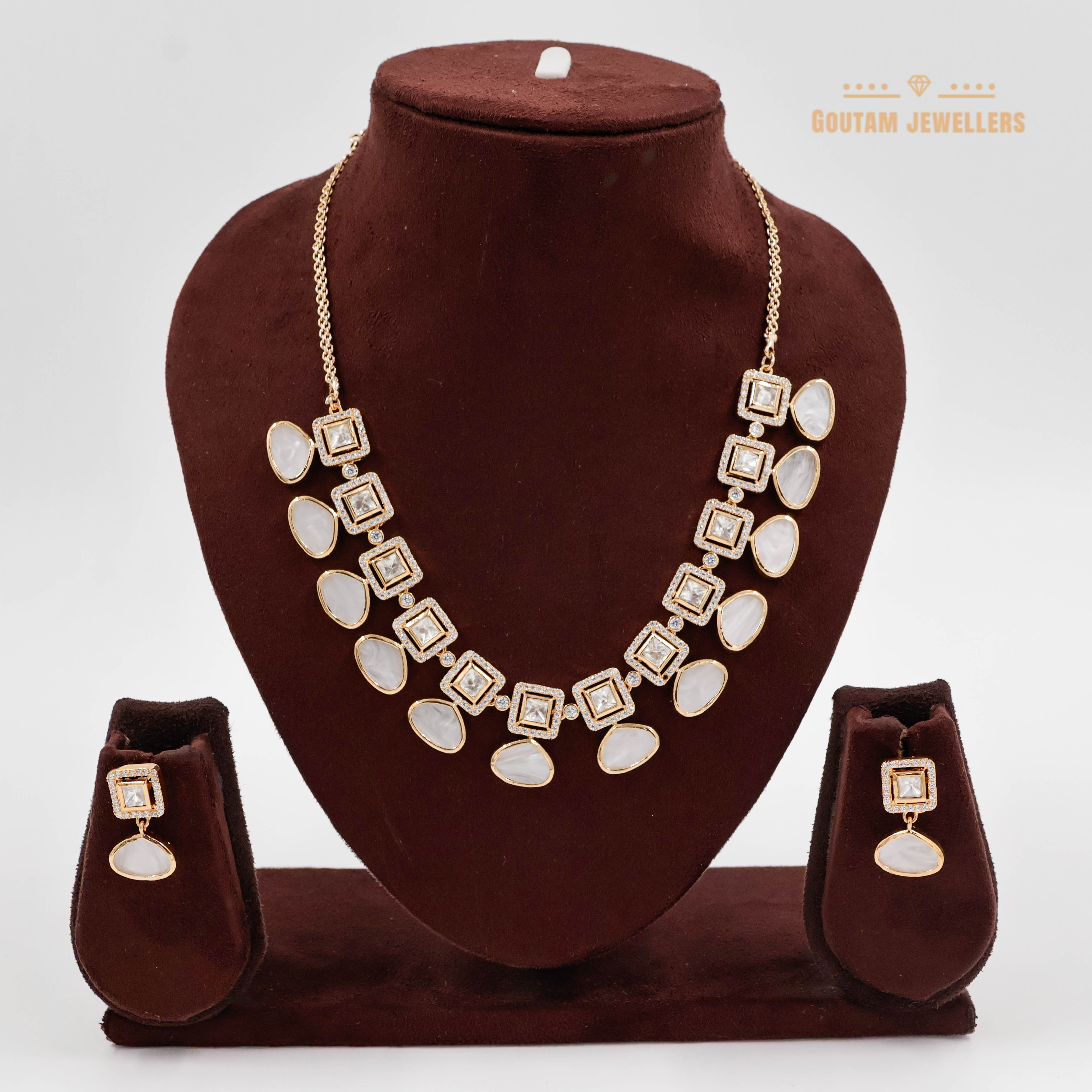 Goutam Jewellers By Ashok Rathod - Square shape M.O.P Polki Kundan Set