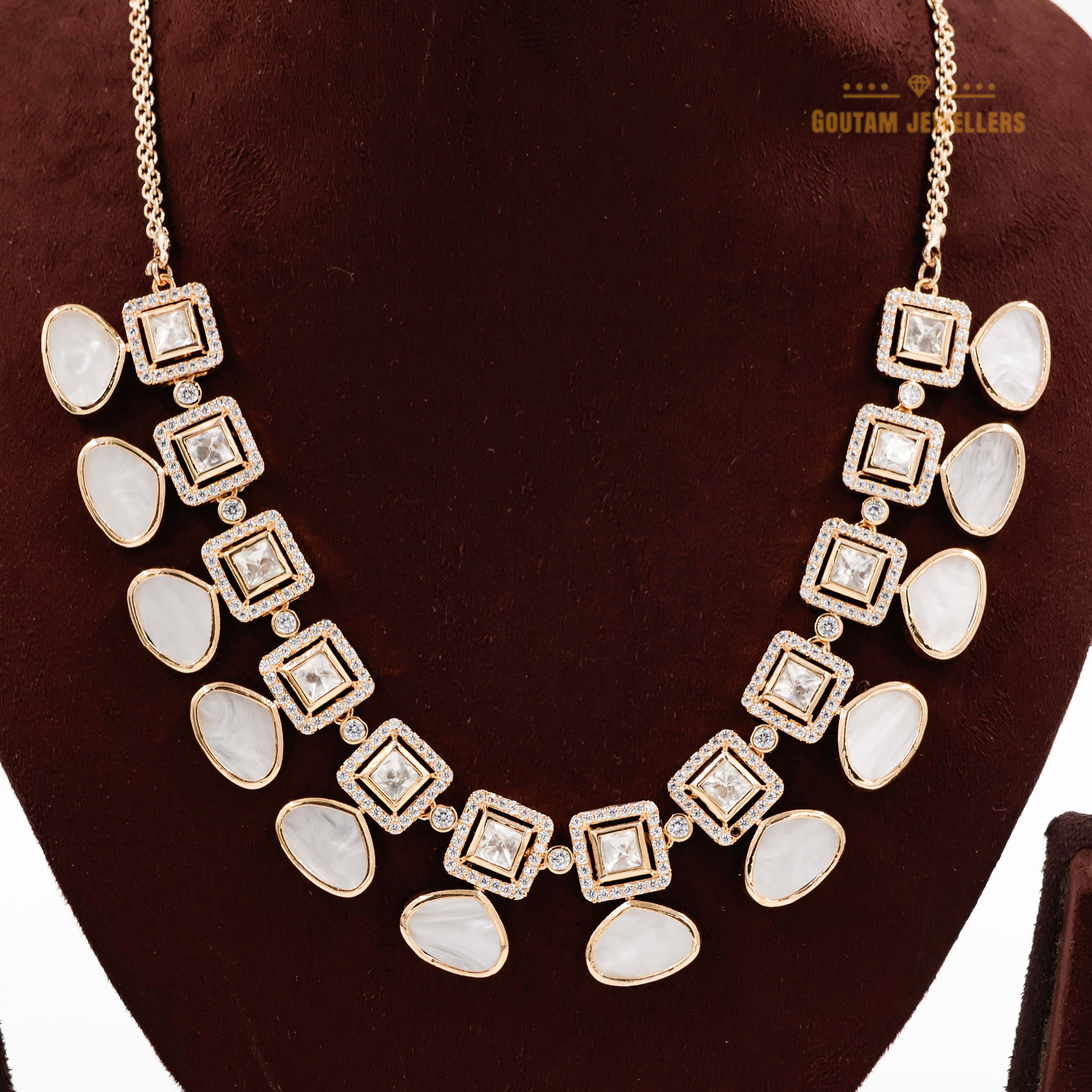 Goutam Jewellers By Ashok Rathod - Square shape M.O.P Polki Kundan Set