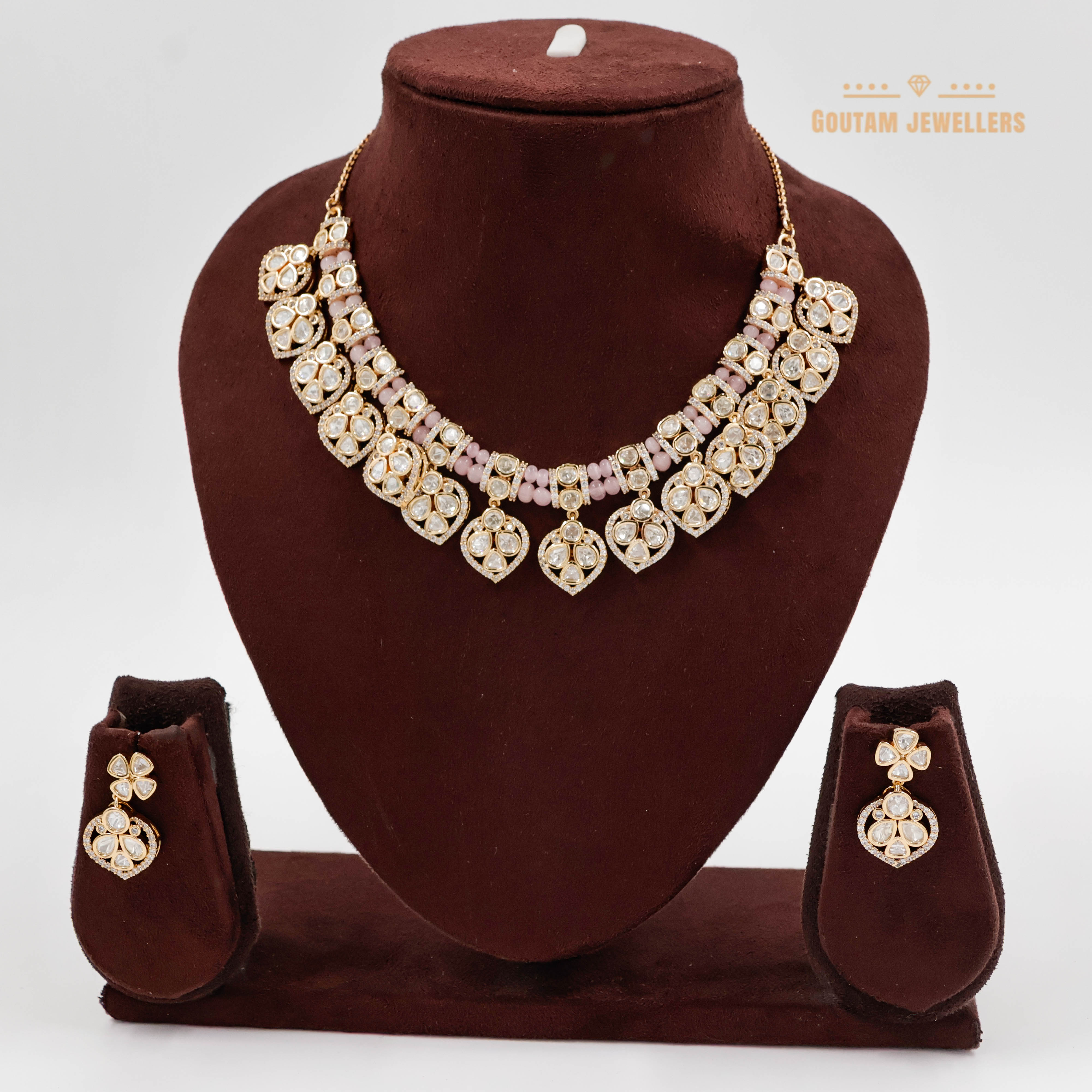 Goutam Jewellers By Ashok Rathod - Pastel Pink Color Moissanite Kundan Set