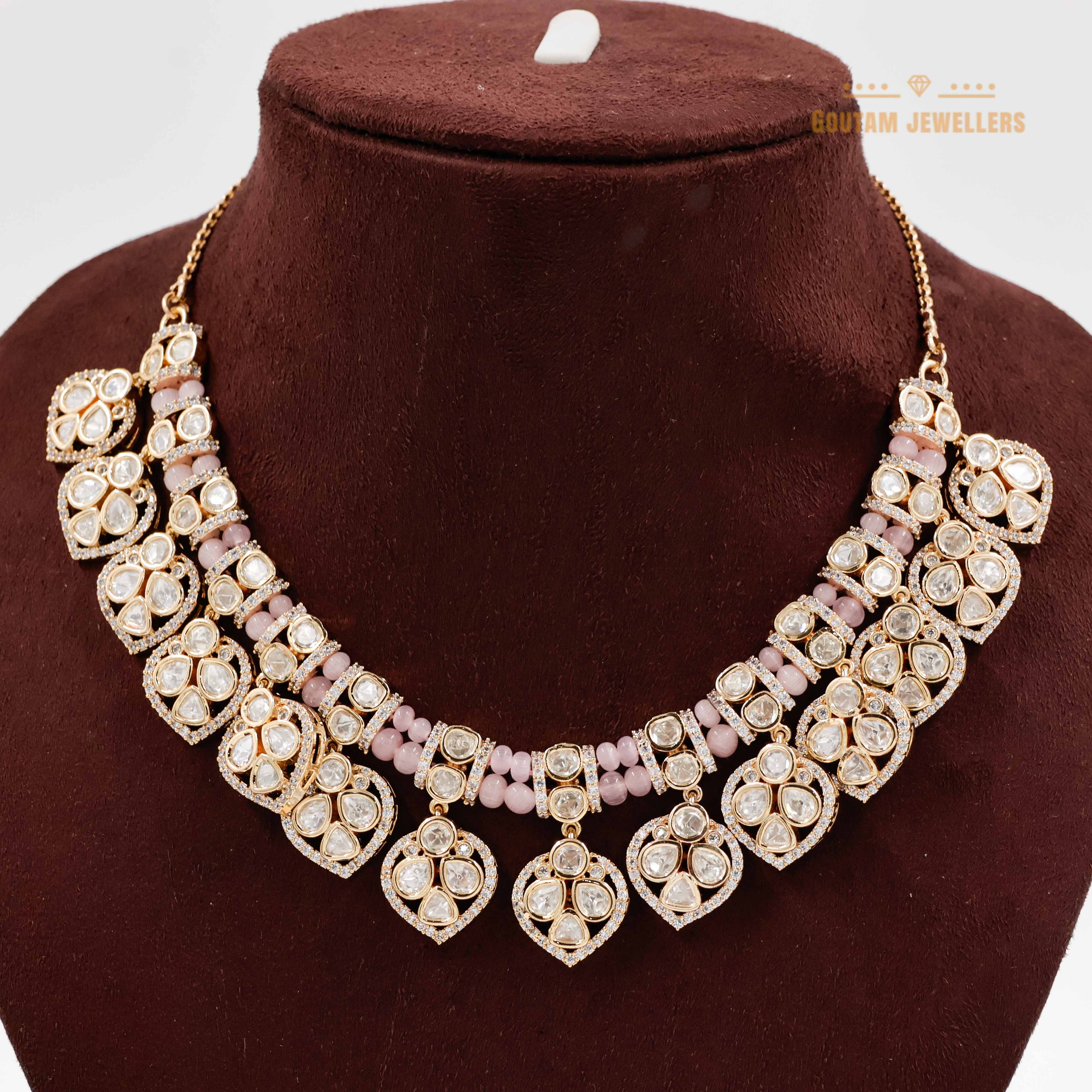 Goutam Jewellers By Ashok Rathod - Pastel Pink Color Moissanite Kundan Set