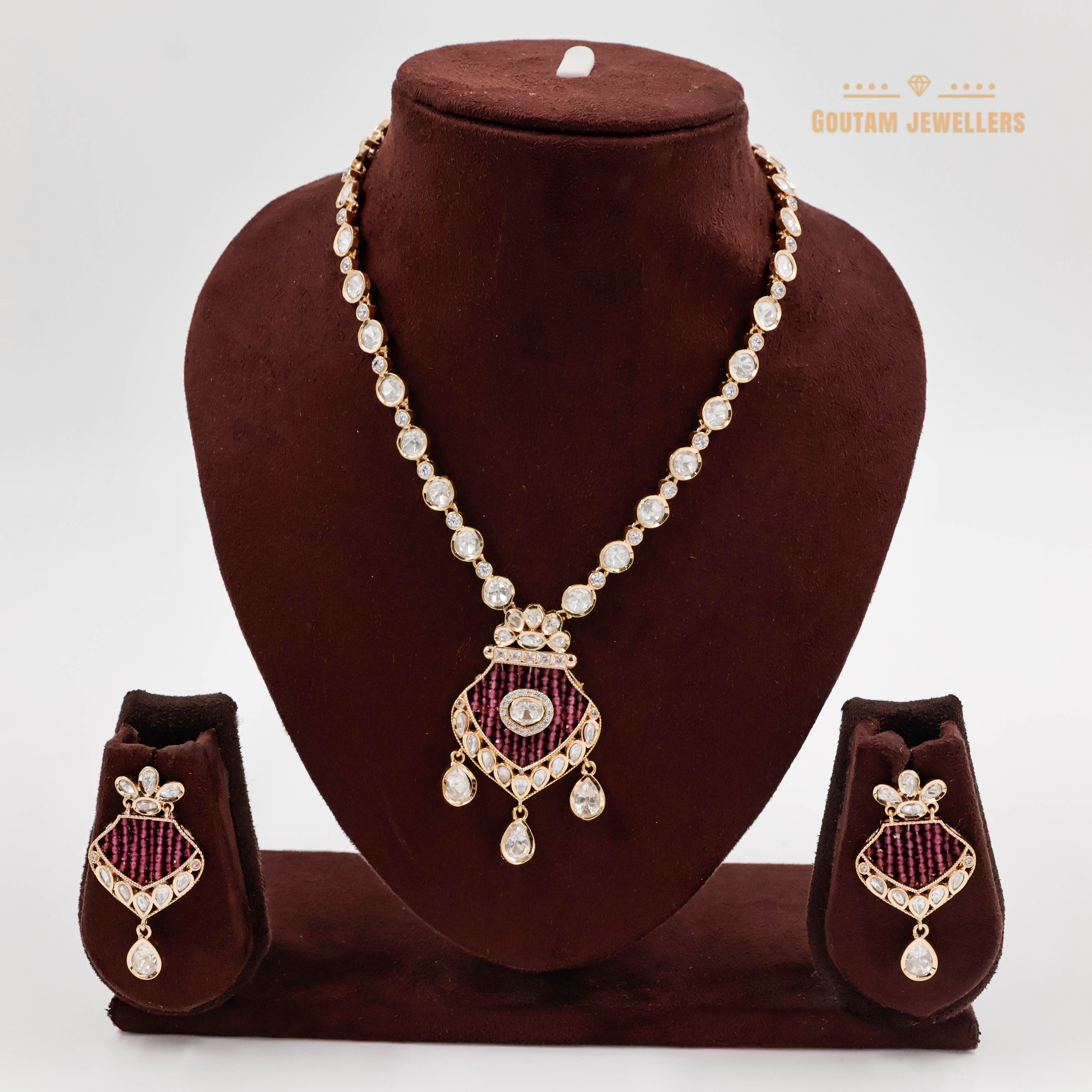 Goutam Jewellers By Ashok Rathod - Mini Long Polki Kundan with Crystal Bandai Set