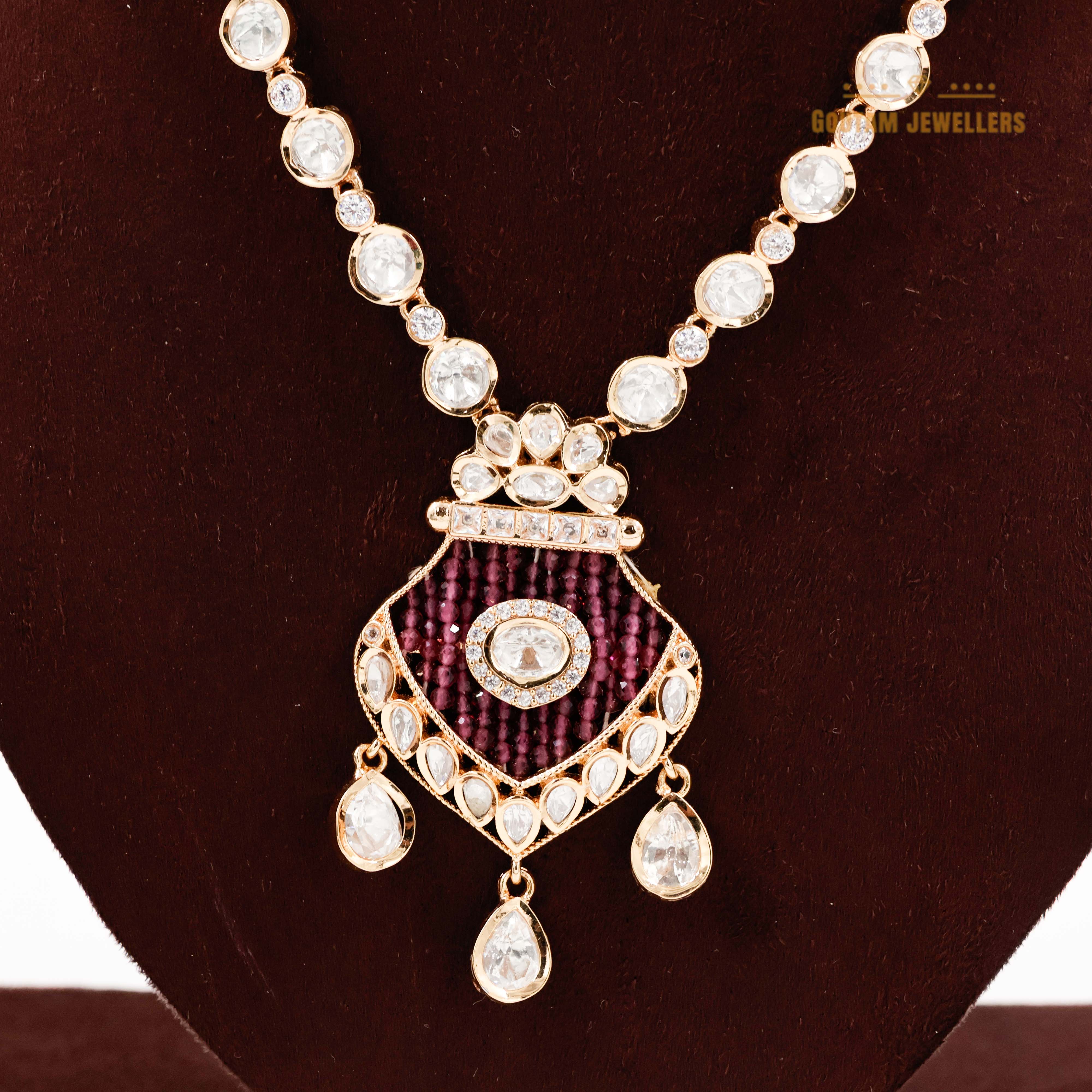 Goutam Jewellers By Ashok Rathod - Mini Long Polki Kundan with Crystal Bandai Set