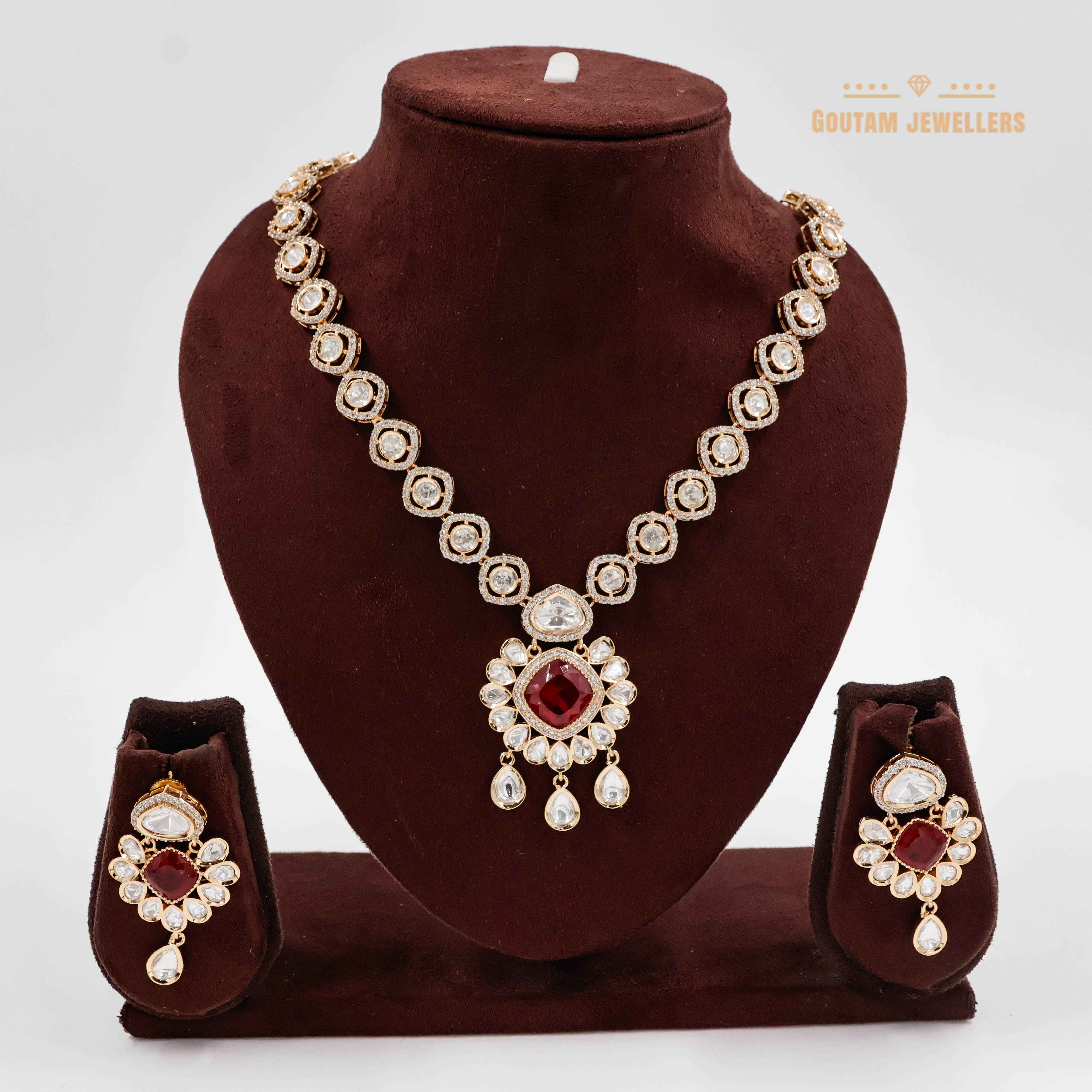 Goutam Jewellers By Ashok Rathod - Mini Long Polki Kundan Set