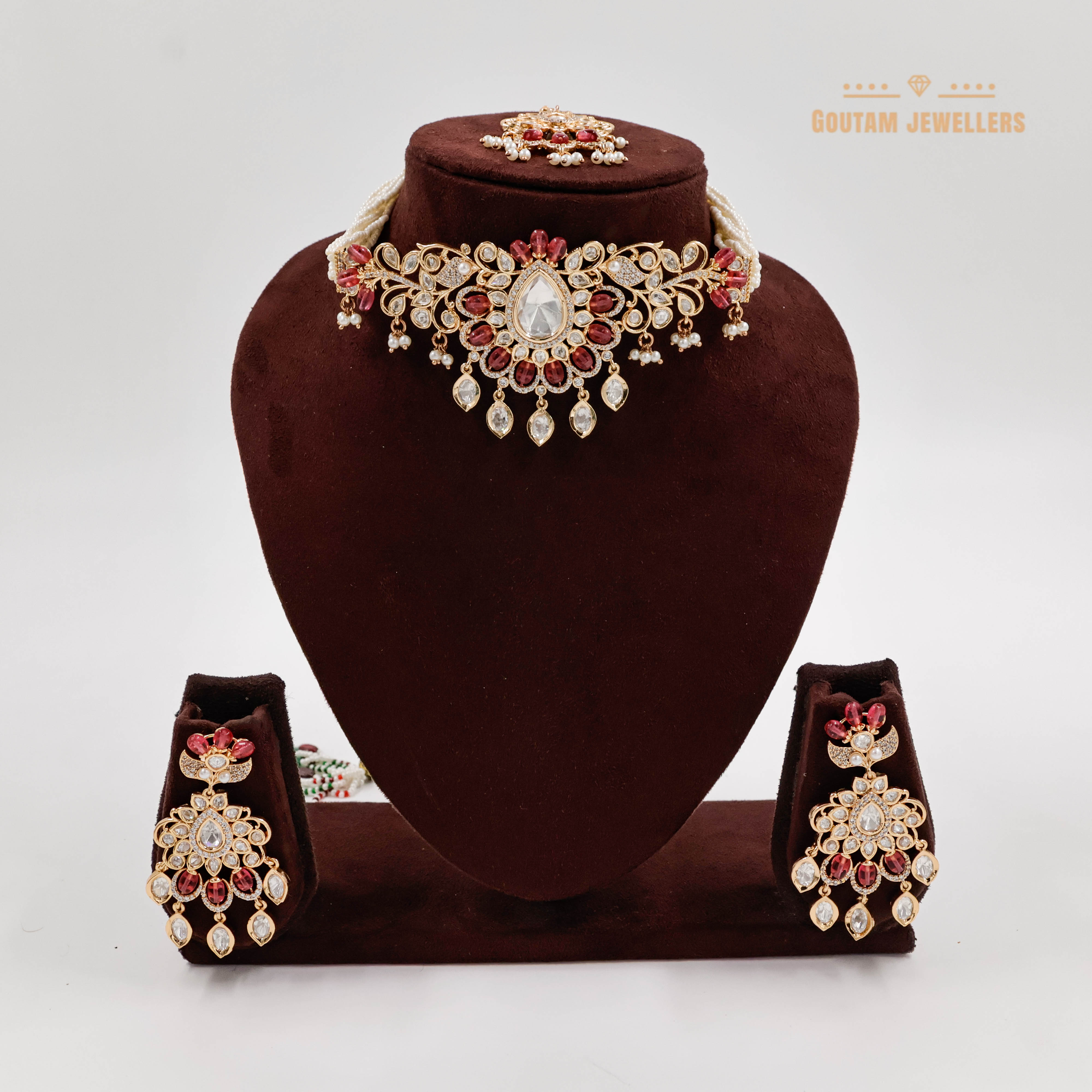 Goutam Jewellers By Ashok Rathod - Ruby Polki Kundan Choker Set with Tika