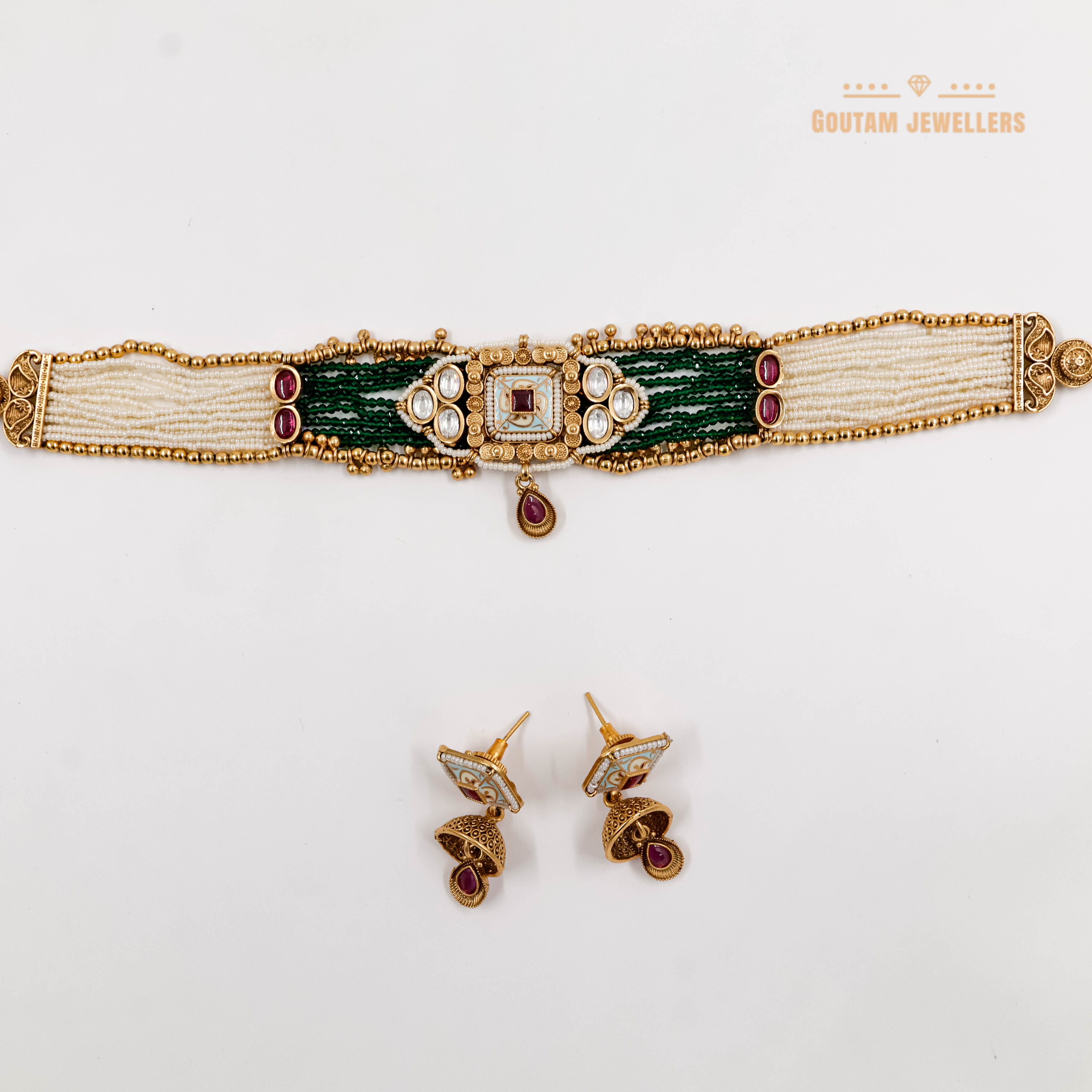 Goutam Jewellers By Ashok Rathod - Antique Crystal Choker Set