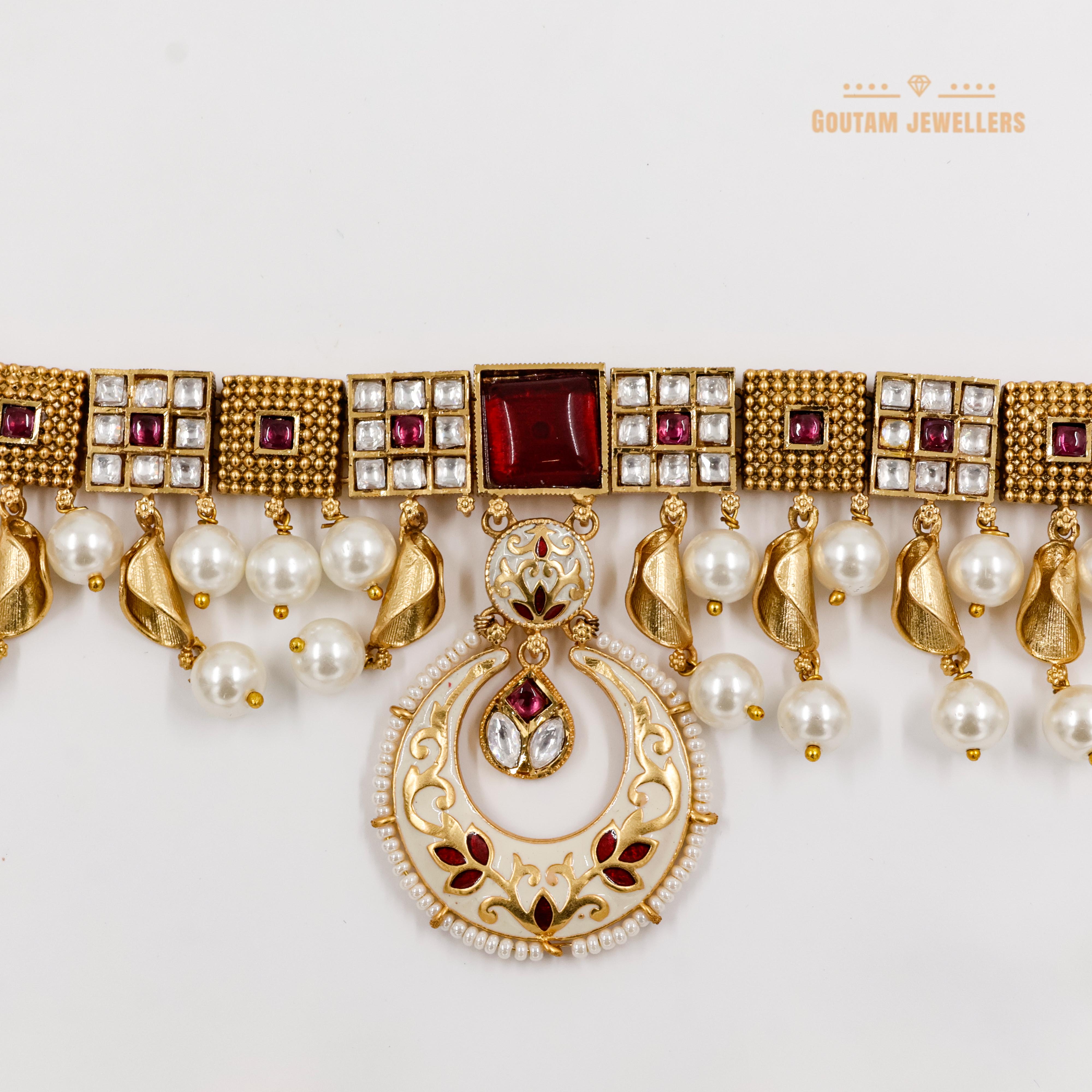 Goutam Jewellers By Ashok Rathod - Rajwaadi KundanWhite Color Choker Set
