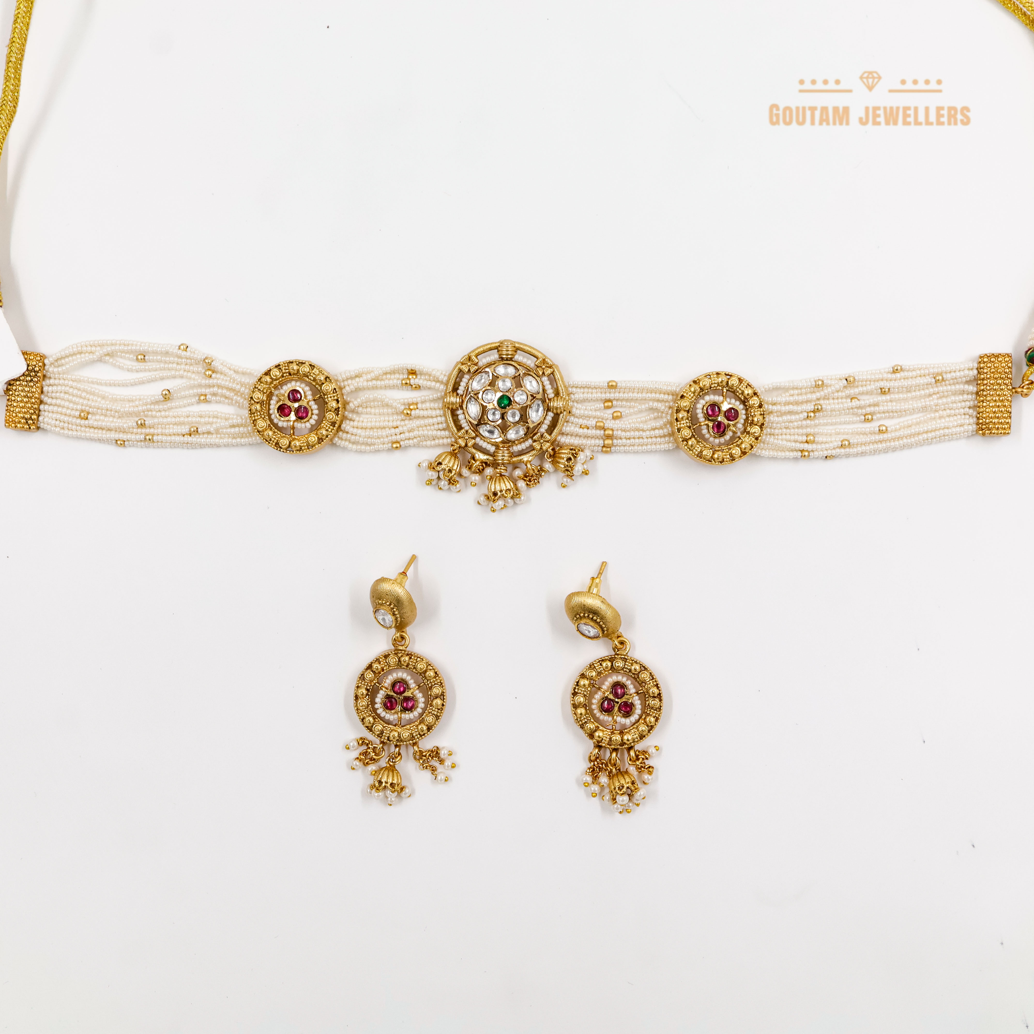Goutam Jewellers By Ashok Rathod - Antique Moti Choker Set (Rajasthani Style)