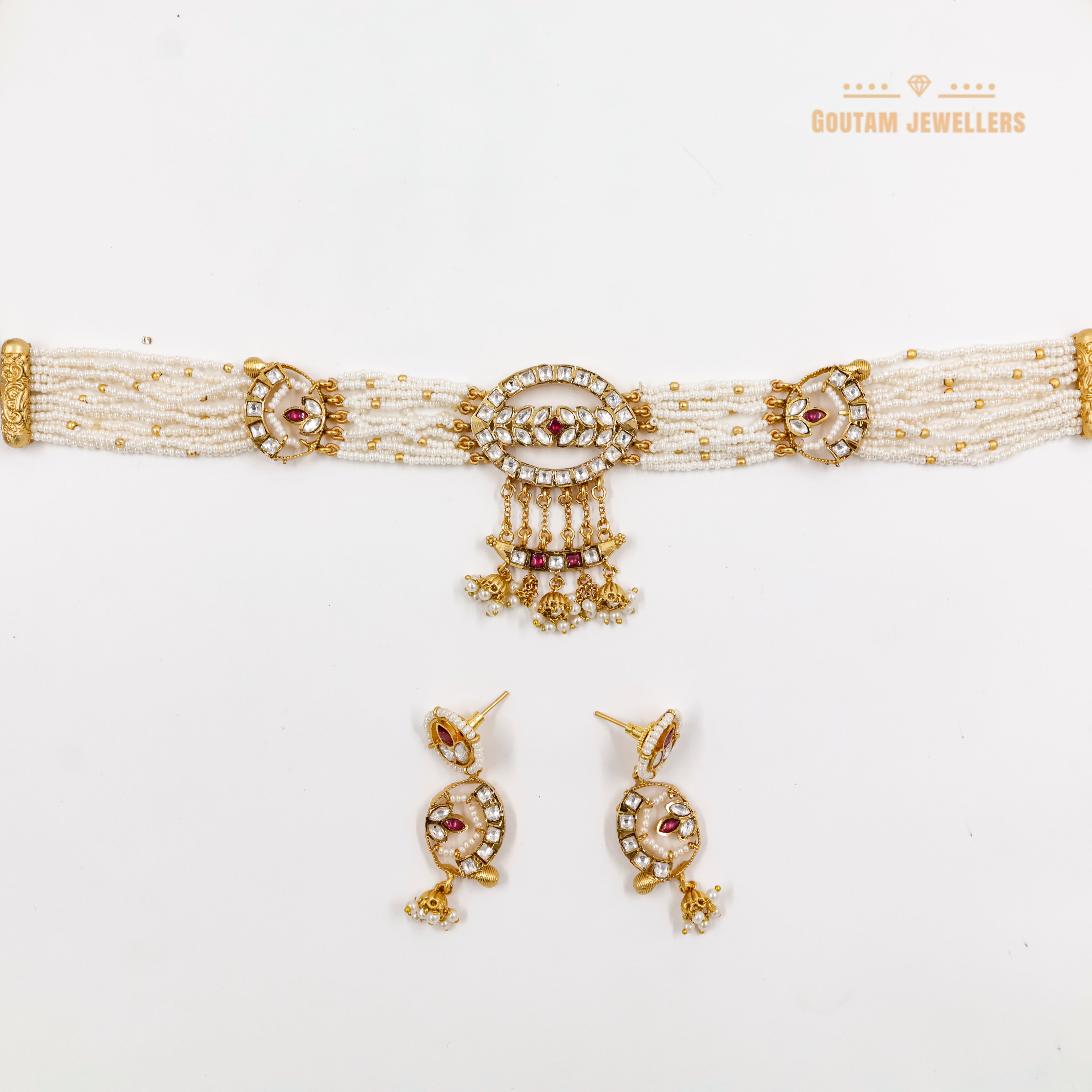 Goutam Jewellers By Ashok Rathod - Antique Moti Polki Kundan Choker Set (Rajasthani Style)