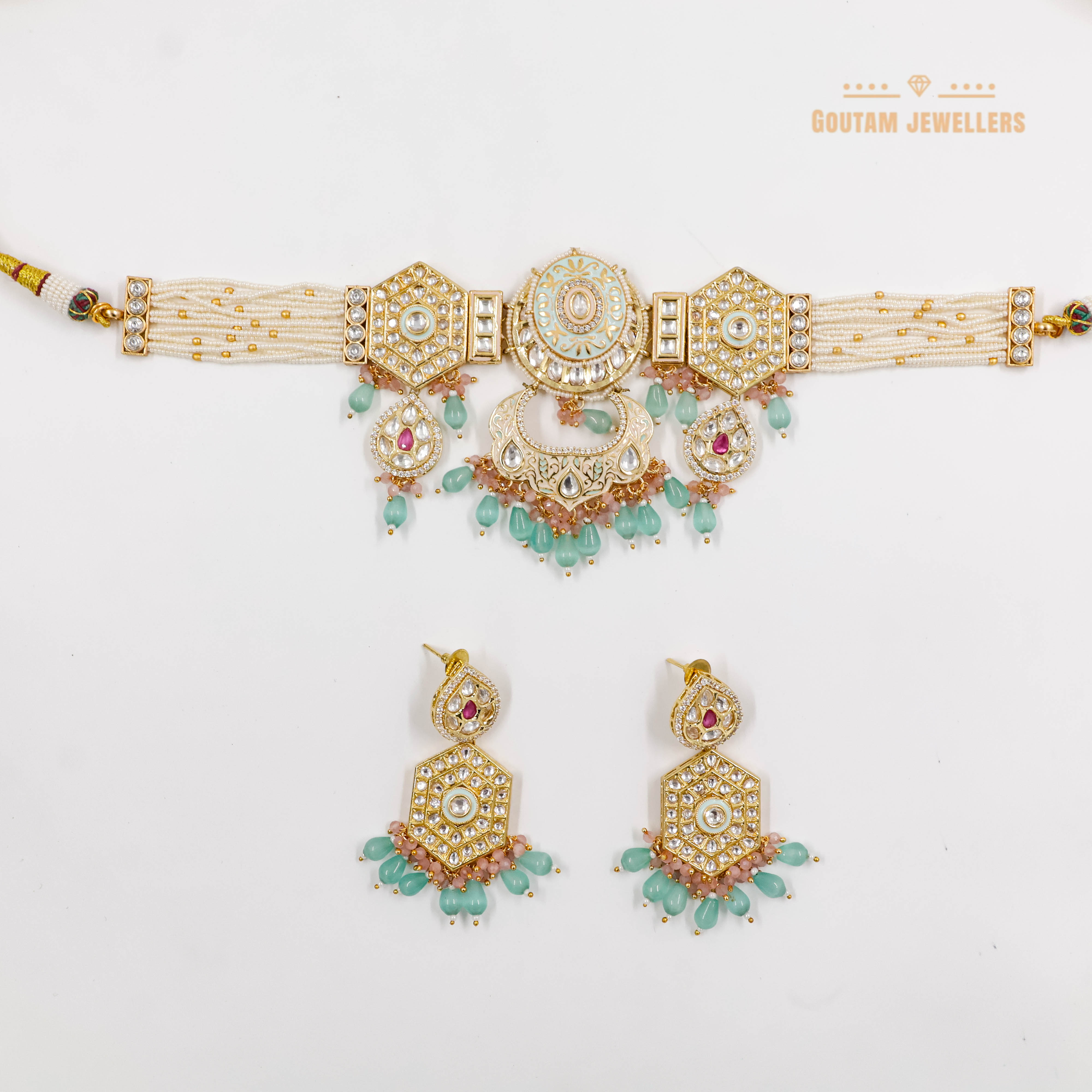 Goutam Jewellers By Ashok Rathod - Pastel color Polki Kundan Choker Set