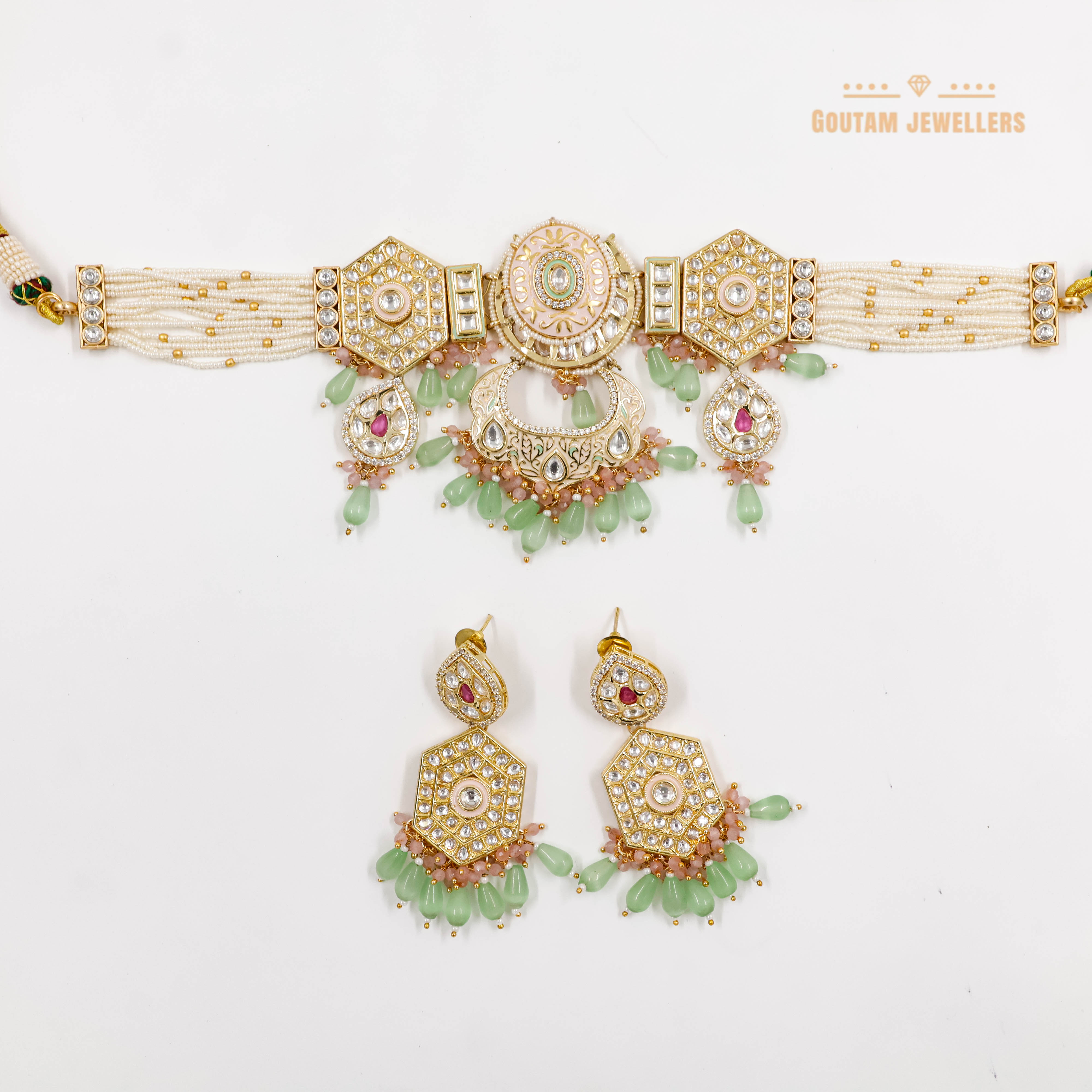 Goutam Jewellers By Ashok Rathod - Pastel color Polki Kundan Choker Set