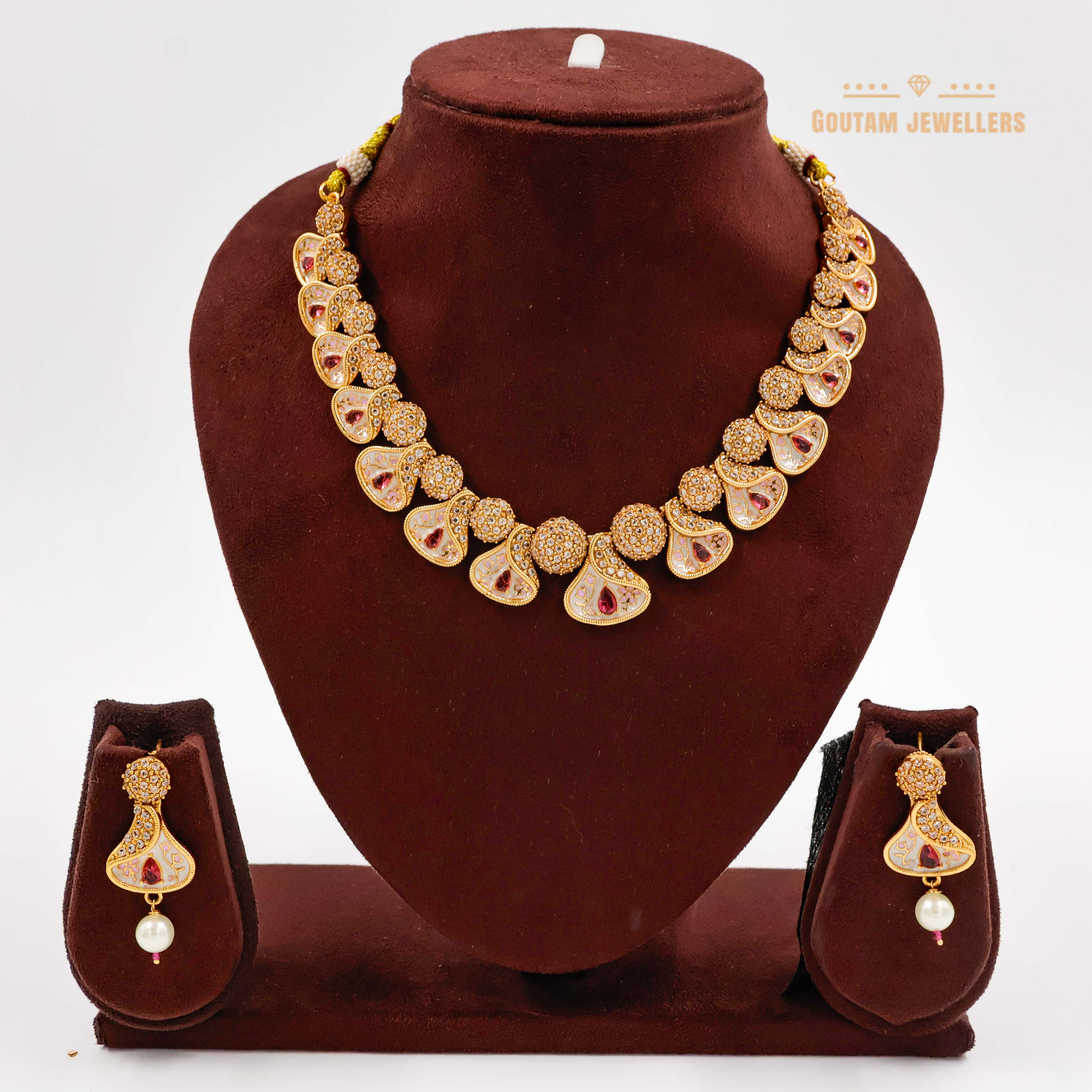Goutam Jewellers By Ashok Rathod - Designer CZ Stone Set With Minakri Drops